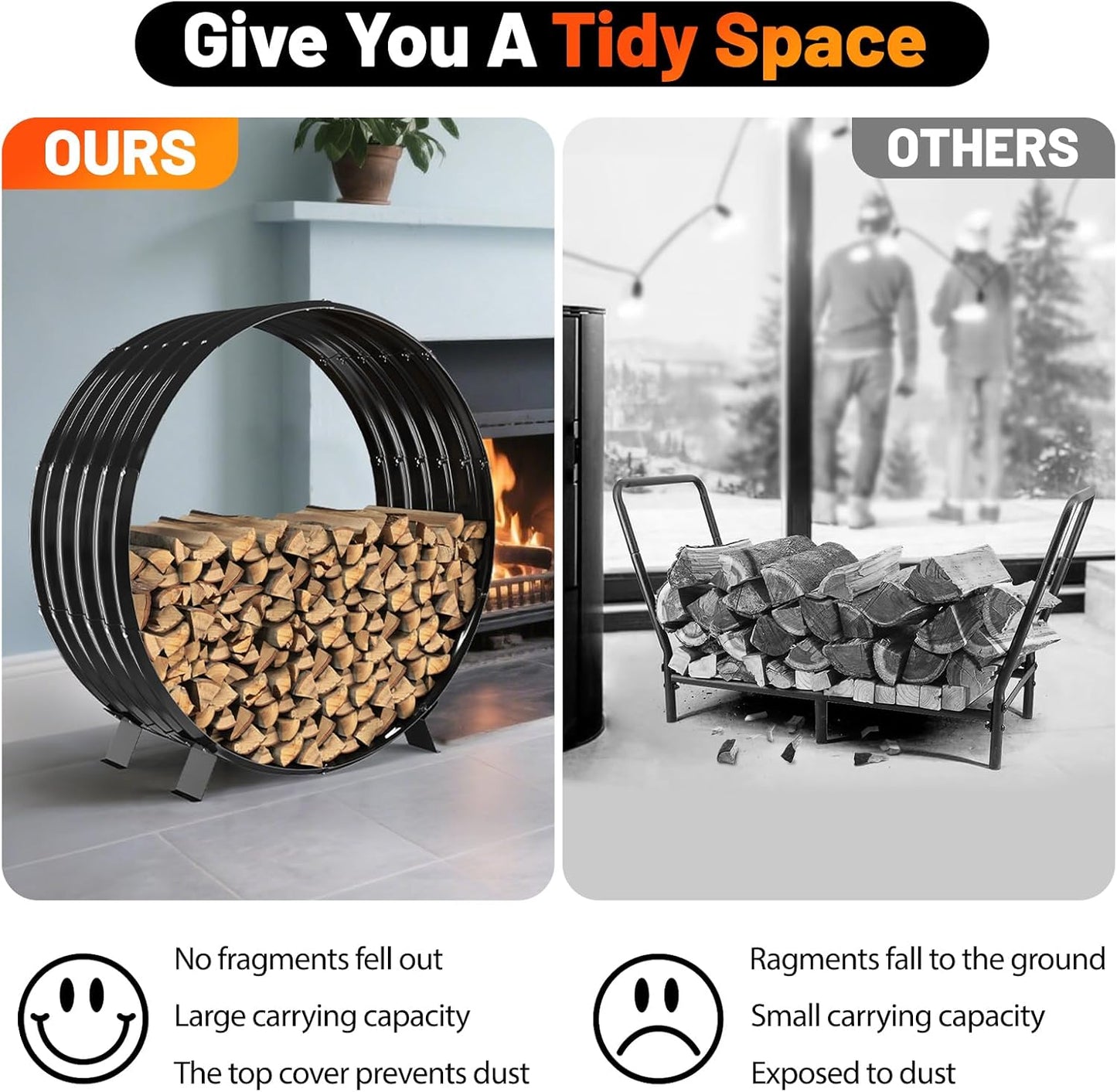 Round Metal Sheet Firewood Rack by Fireplace Indoor/Beside Fire Pit Outdoor-with Metal Legs,Rustproof,Durable & Stylish Firewood Holder (Circle, 40 inches diameter)