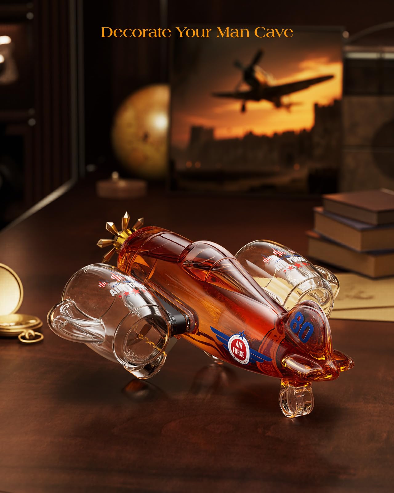 Birthday Gifts for Men Dad, Kollea Fighter Aircraft Whiskey Decanter Set with Whiskey Glasses, Cool Anniversary Fathers Gift Ideas for Him Husband Brother, Funny Military Present, Bar Drinking Party