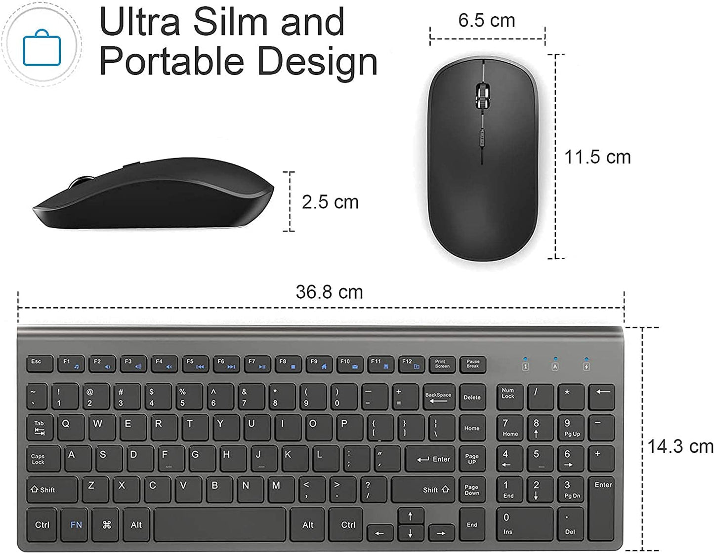 J JOYACCESS Wireless Keyboard and Mouse Combo,2.4G Ergonomic Whisper-Quiet Compact Wireless Computer Keyboard Mouse Designed for Windows, Mac,PC, Laptop,Tablet - Black Grey