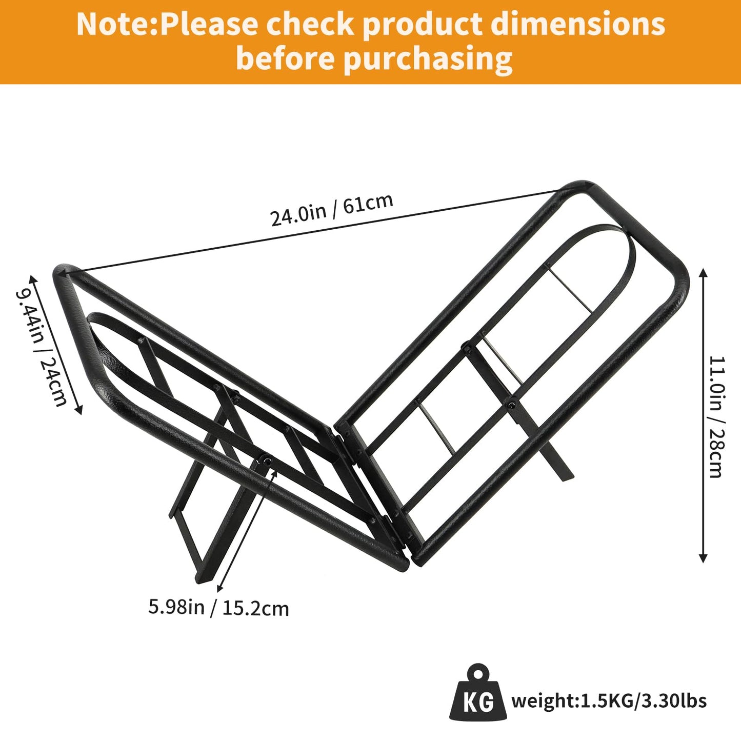 BiggerFire Firewood Rack, Foldable 2FT Firewood Rack Firewood Holder Holder for Fireplace Wood Storage, Log Holder Stand Steel Firewood Stand for Outdoor Indoor Fireplace（Black）