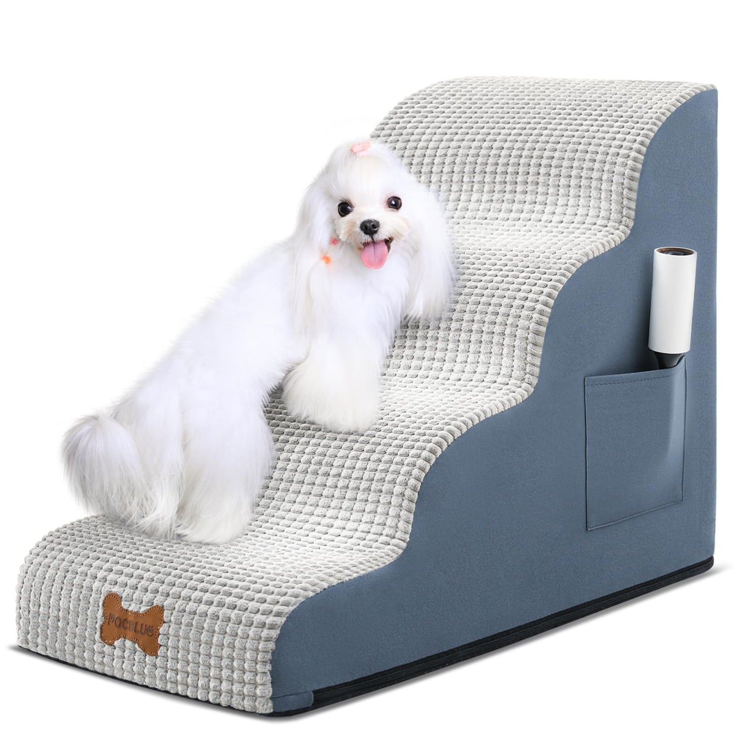 POCBLUE Dog Stairs for Small Dogs 19.7" H, 4-Step Wide Pet Step for High Bed or Couch, Curved Pet Ramps for Cats with High-Density Foam and Washable Cover, Grey