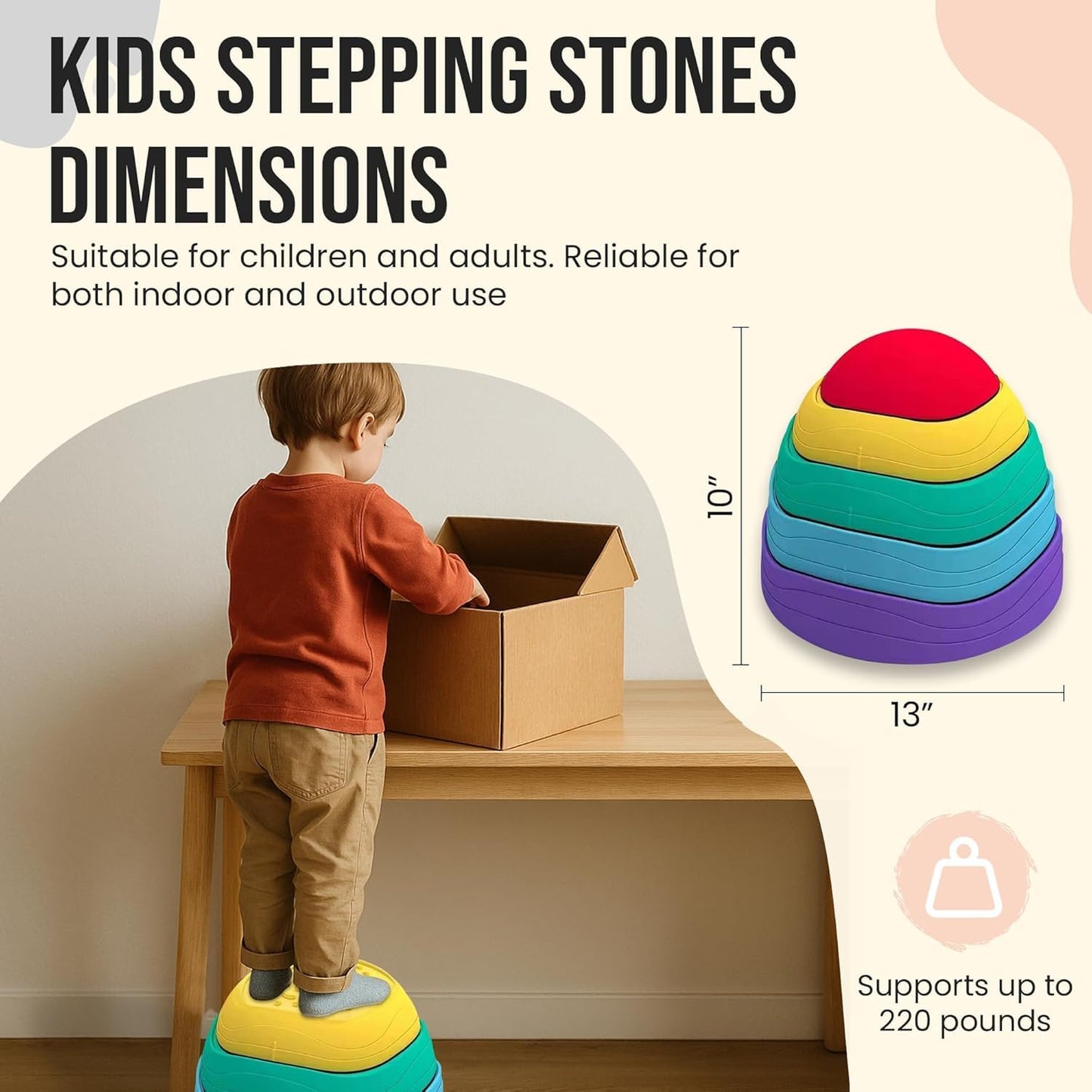 Kids Balance Board Stepping Stones – 6-Piece Non-Slip Obstacle Course for Toddlers 18M+, Sensory & Motor Skill Development, Indoor & Outdoor Play, Durable & Portable