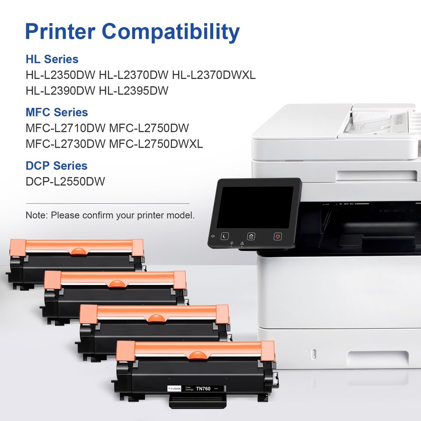 PANINK TN760 Toner Cartridge Replacement for Brother TN 760 TN-760 TN730 TN-730 High Yield Compatible with DCP-L2550DW HL-L2350DW HL-L2370DW HL-L2370DWXL HL-L2395DW MFC-L2710DW Printer (4 Black)