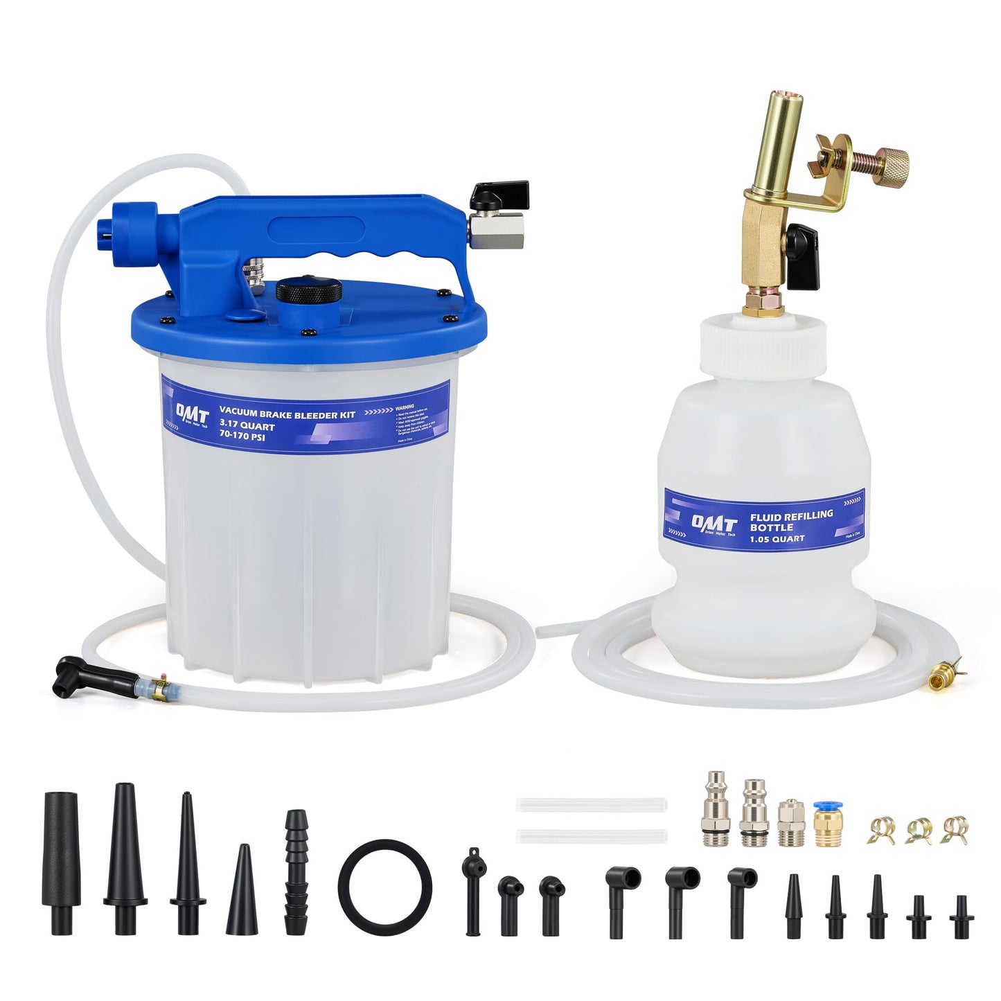 Orion Motor Tech 3L Vacuum Brake Bleeder Kit, Pneumatic Brake Fluid Bleeder Kit with 3.2 qt Brake Fluid Extractor 1L Refilling Bottle 20 Adapters, One Person Brake Bleed Fluid Pump Brake Bleeding Tool