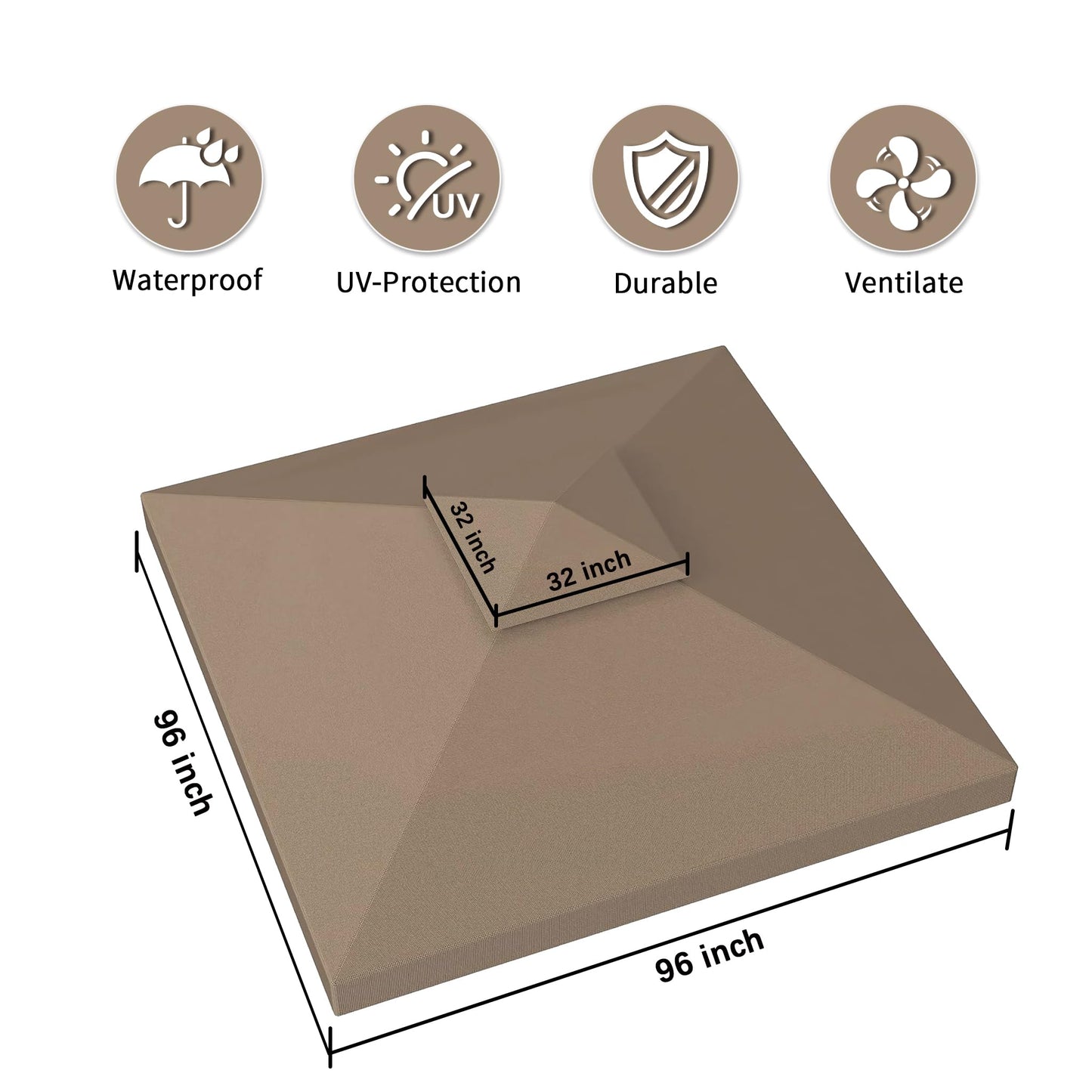 8'x8' Khaki Double Tier Replacement Cover Compatible with Crawford 8x8 Gazebo L-GZ385PST,A101003000#088-1067-8 with SPF30+,Waterproof