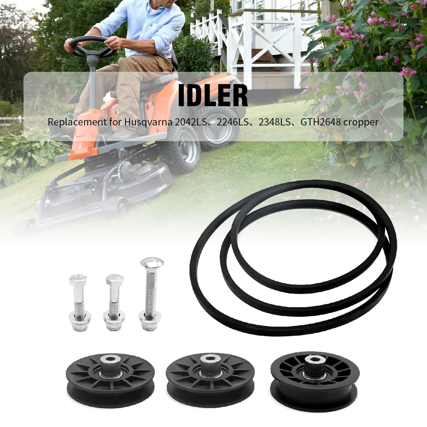 Anxingo 2 Pack 194326 194327 Idler Pulley with Pulley Belt Replacement for Craftsman 532194326 532194327, Replacement for Husqvarna yth22v46 yth20k46 lgt2654 yth2348 yth1542xp Ride Mowers