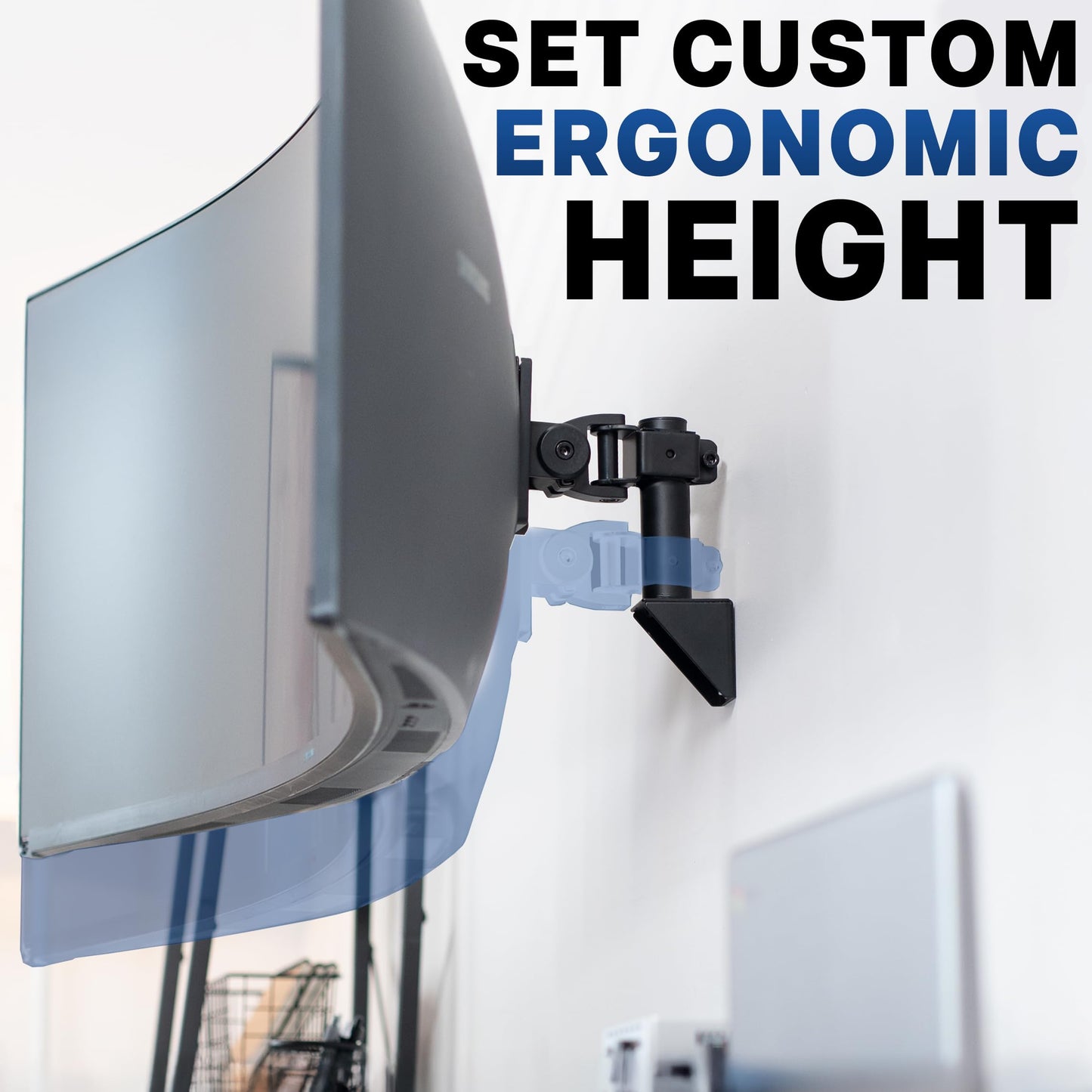 VIVO Single Ultrawide Monitor Wall Mount for Up to 49 inch Screens, Articulating and Height Adjustable, Holds Ultra Wides Up to 44 lbs, Black, MOUNT-WCB01A