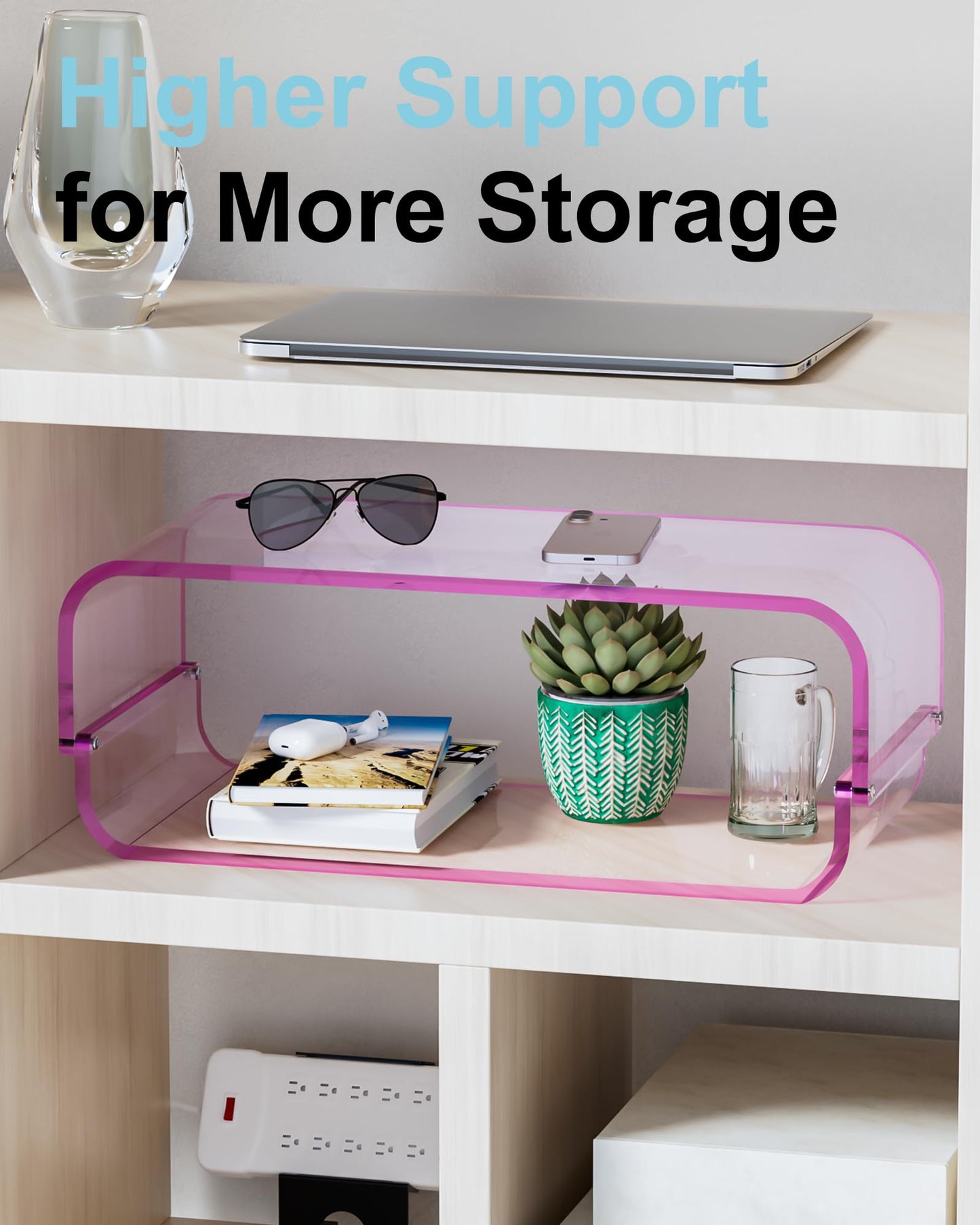 ERGO COLLECT Acrylic Dual Monitor Stand Riser, 2 Tier Detachable Laptop Stand, Computer Desk Organizer Shelf for PC, Laptop, iMac, Home Office (Pink)
