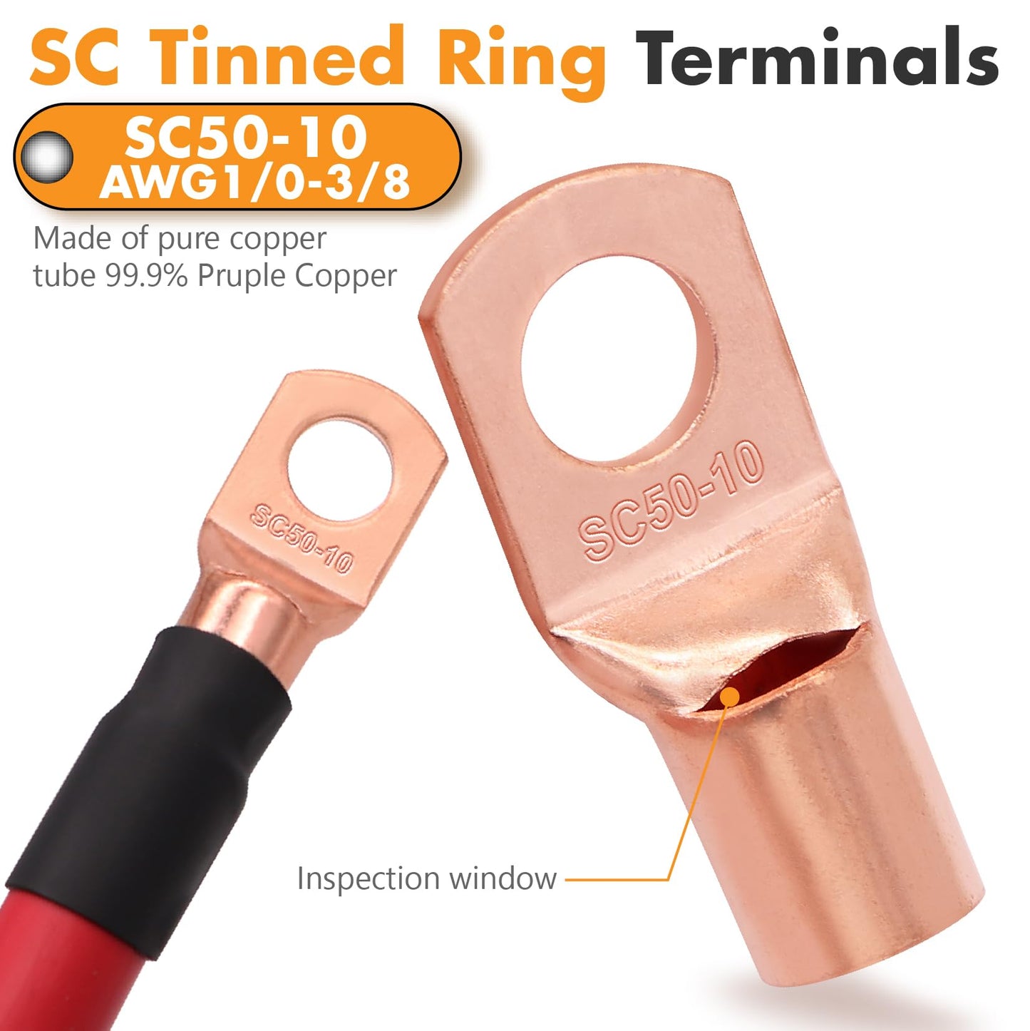 1/0 Gauge Wire Copper Clad Aluminum CAA Car Amplifier Power & Ground Cable，Primary Automotive Wire, Battery Cable, Car Audio Speaker Stereo with Lugs Terminal Connectors and Heat Shrink Tube 20FT Red