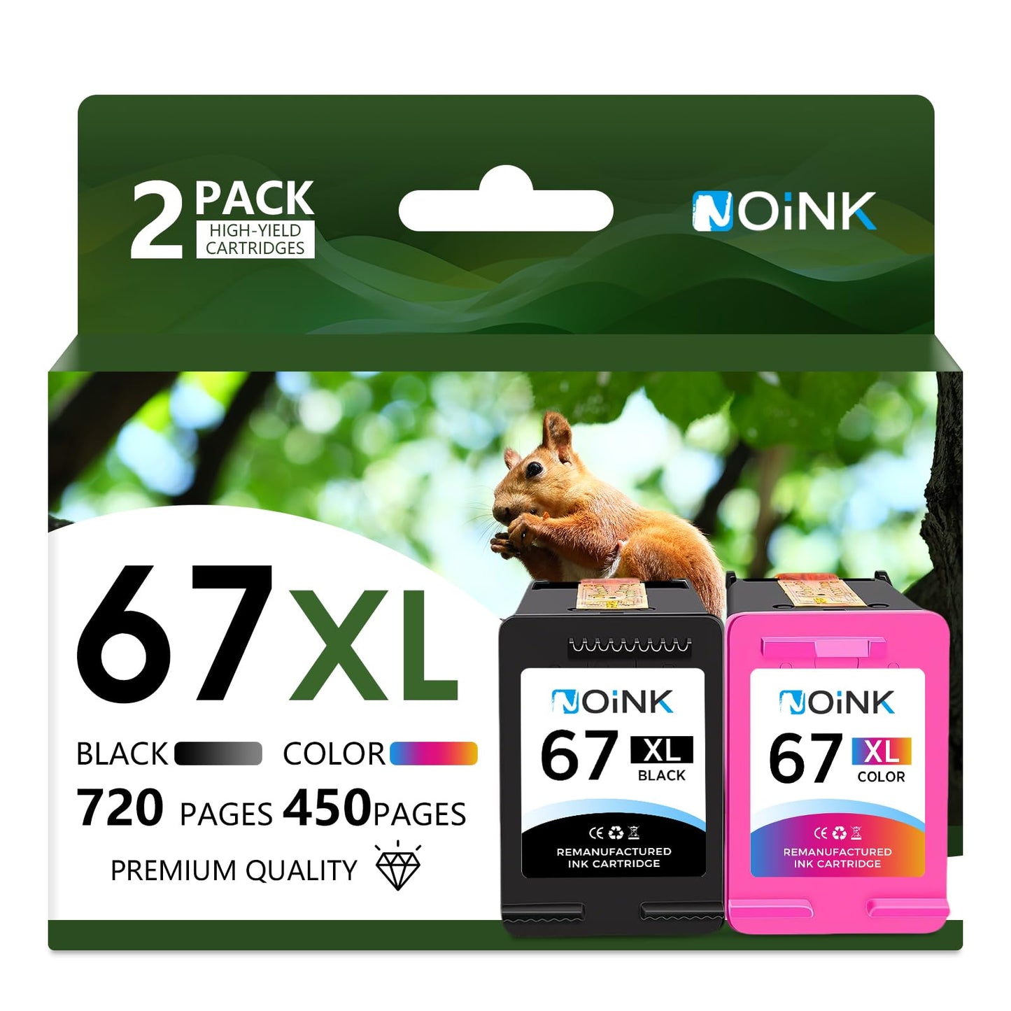67XL Ink Cartridges Black and Color Combo Pack High Yield Replacement for HP 67XL, Compatible with HP DeskJet 4155e 2855e 2755e 2700 2800e 4100 4255e Envy 6010e 6020e Printers, 1 Black 1 Tri-Color