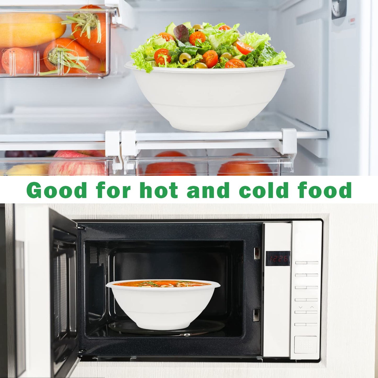 Bionutrio 40oz Large Paper Bowls Disposable, 100 Pack Heavy Duty, Compostable White Sugarcane Bowls For Cereal, Salads, Hot & Cold Food