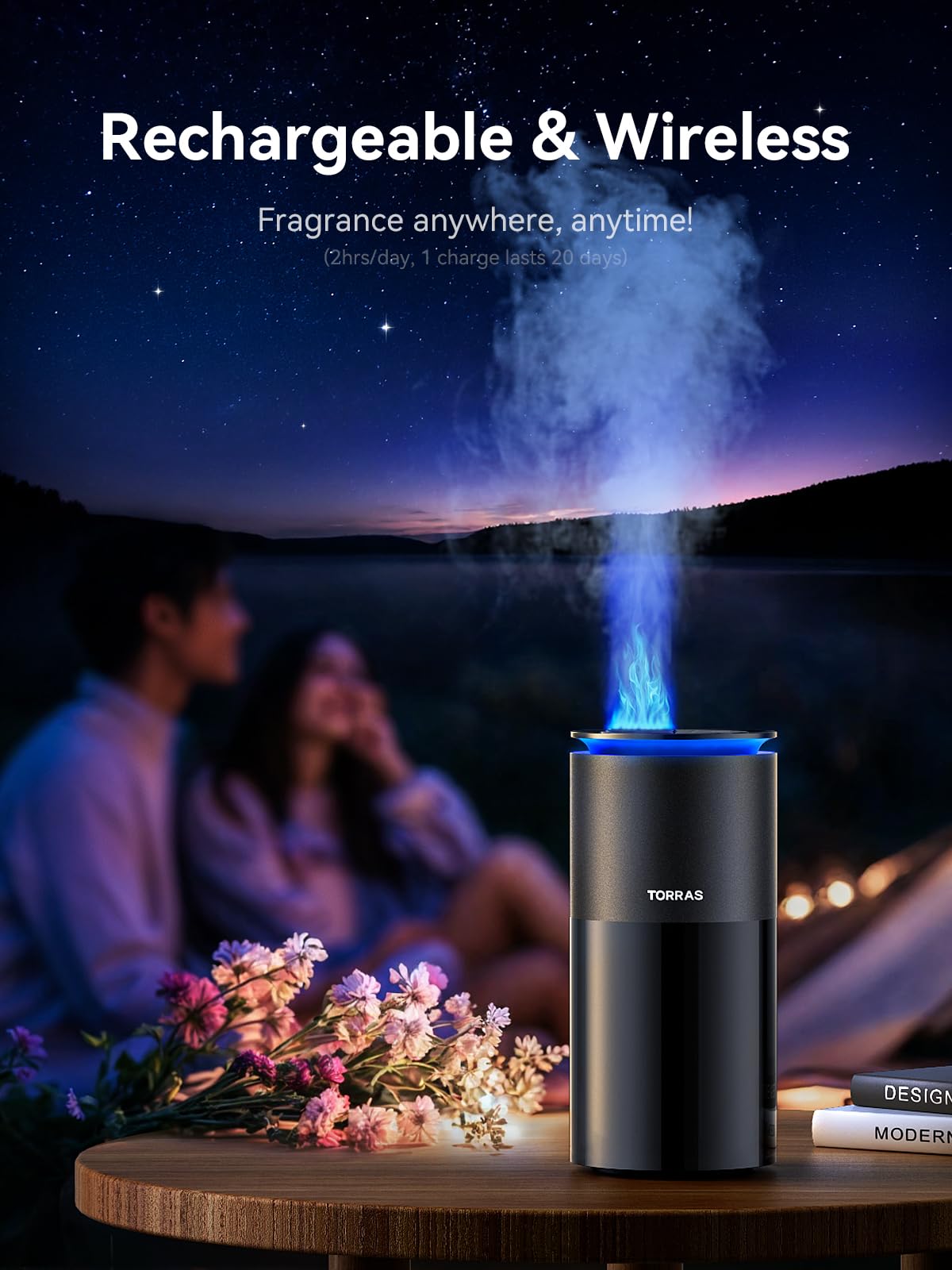 TORRAS Smart Car Air Freshener, Ultrasonic Mist, Blue Light Enhanced Fountain Nozzle, Automatic On/Off, Adjustable Fragrance, Ambient Light, Premium Cologne Scent, CF12 Car Diffuser