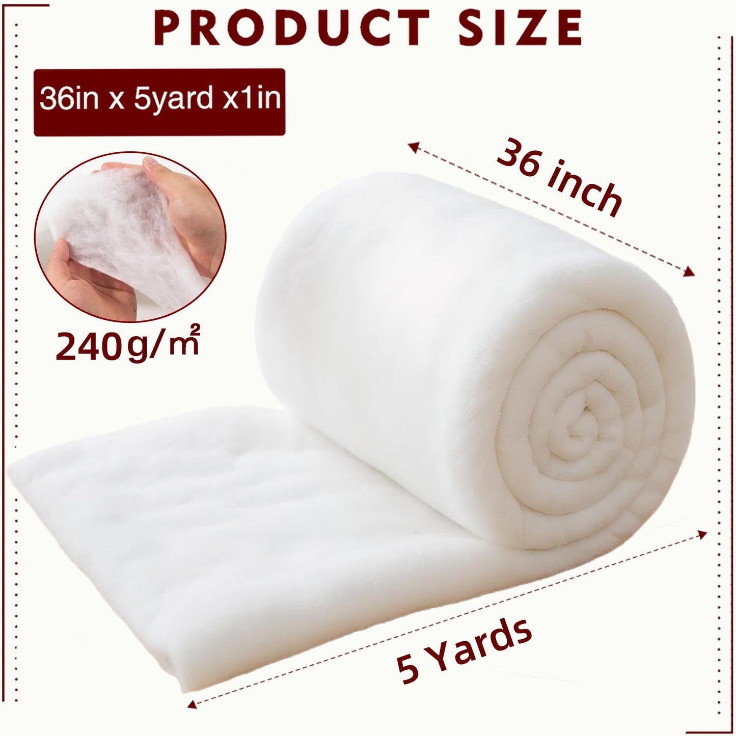 Upholstery Batting, Dacron Polyester Cushion Wrap for Foam Padding, Cushions & DIY Upholstery Projects