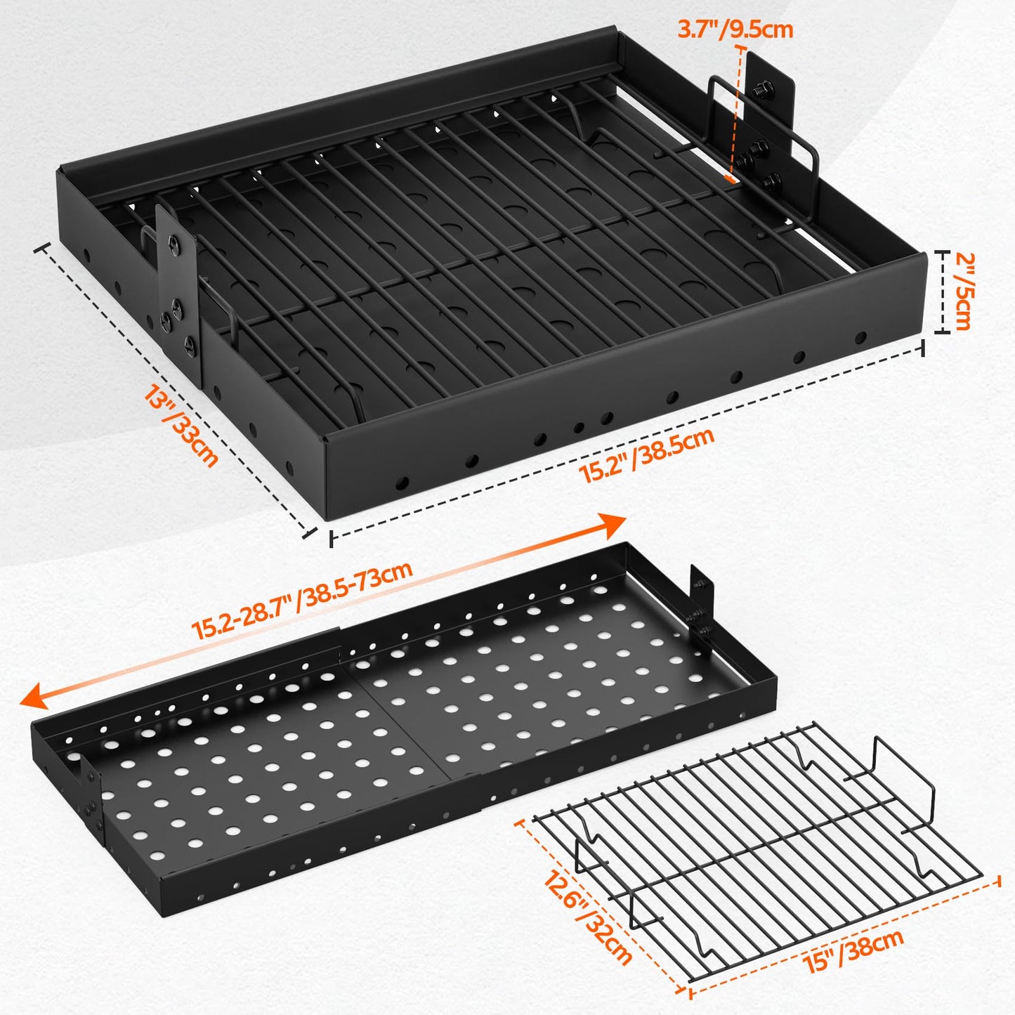 Onlyfire 15-28 Inches Stretchable Charcoal Tray for PS9900 47183T-21, Black High-Temperature Coating Charcoal Basket for HC4518L PS9500 Replacement Parts