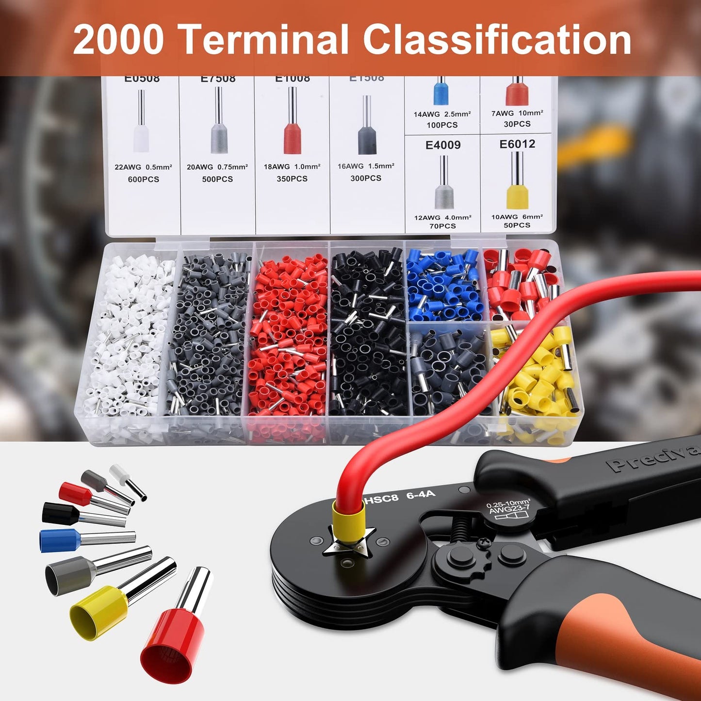 Ferrule Crimping Tool Kit with 2000PCS Wire Connectors, Preciva AWG23-7 Self-Adjustable Ratchet Wire Crimping Tool Kit Crimper Plier Set