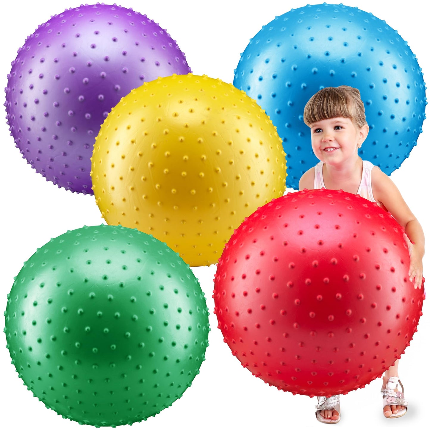 Bedwina Big Knobby Balls - (Pack of 5) 18 Inch Fun Bouncy for Toddlers and Kids, Great for Tactile Sensory Balls, Spiky Stress Ball, Fidget Toys, and Party Favors