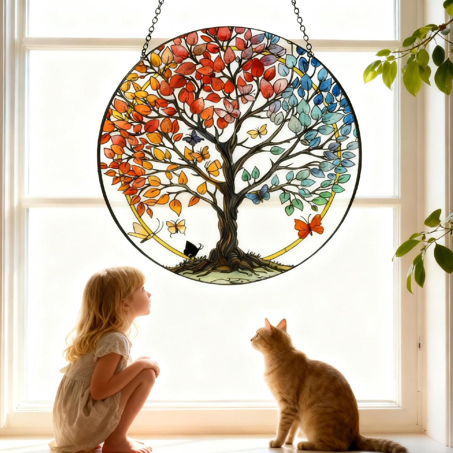 Ammzus Large Tree of Life Garden Suncatcher, Stained Glass Window Hanging, Suncatchers for Windows Hanging, for Friends, Family, and Women 9.9 * 9.9IN