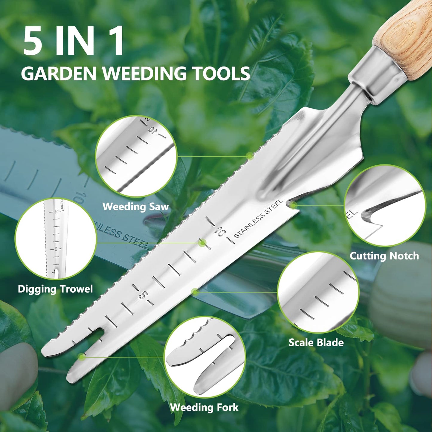 Berry&Bird 3Pack Gardening Hand Tool Set- Stainless Steel Garden Tool Kit Include Wooden Handle Trowel, Hand Fork & Weeder for Weeding Planting Transplant & Measuring, Ideal Garden Gift for Women&Men