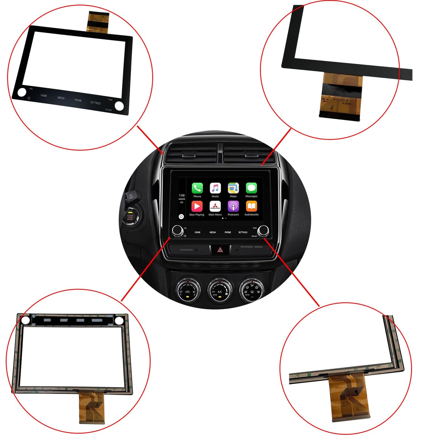 Micarun Touch Screen Digitizer Glass on Navigation LCD 8 Inch Replacement Fit Mitsubishi Outlander Sport 2020 2021 2022 Mitsubishi RVR ASX 2020-2022 Replaced OE# 8740A103 8740A098 (Without LCD)