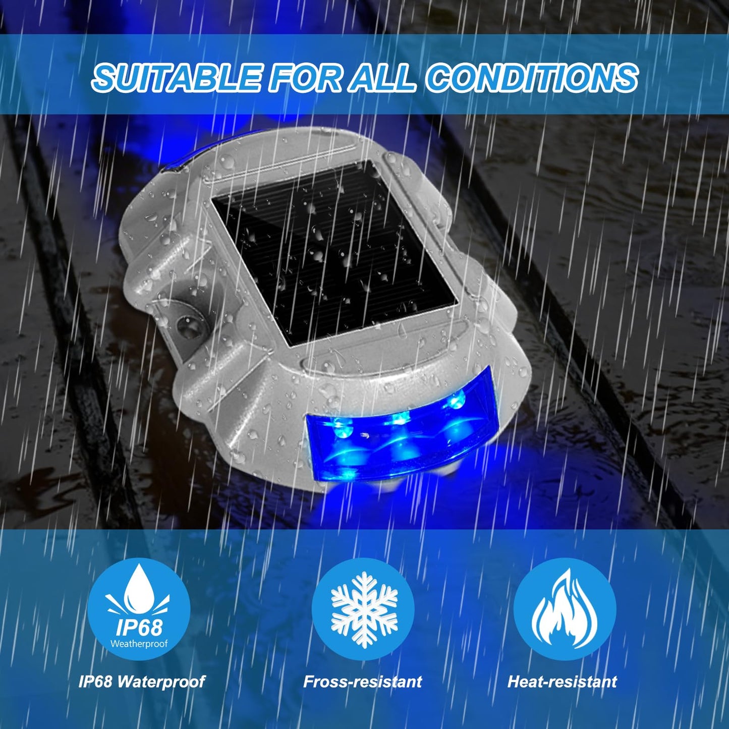 Solar Deck Lights, 8 Pack Driveway Dock Light Solar Powered LED Outdoor IP68 Waterproof Road Markers, Warning Step Light Driveway Light for Sidewalk Garden Path Stair Road Yard, Blue Light
