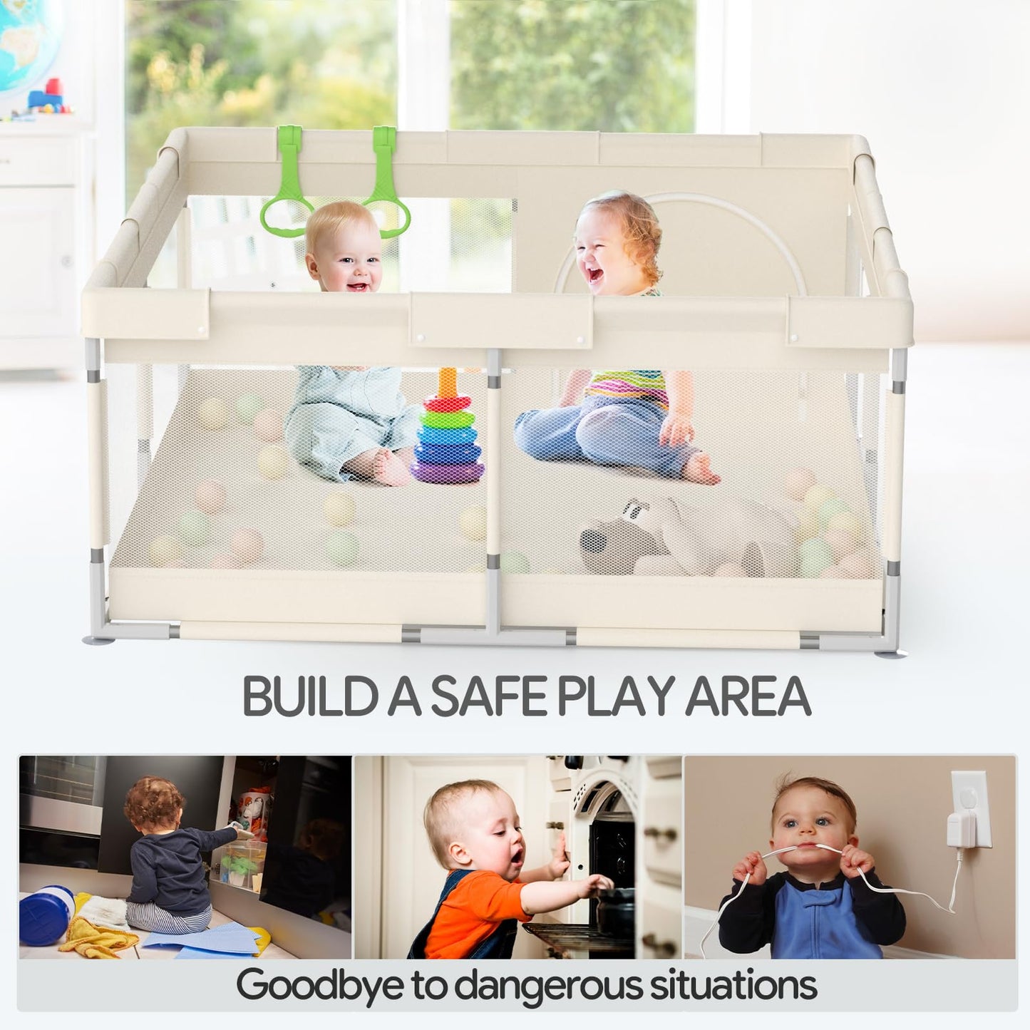 Fodoss Playpen Baby, 47x47inch Play Pen, Small Playard,Playpen for Apartment, Play Yard, Baby Activity Play Fence, Extra Large Playard, Parc Pour bébé