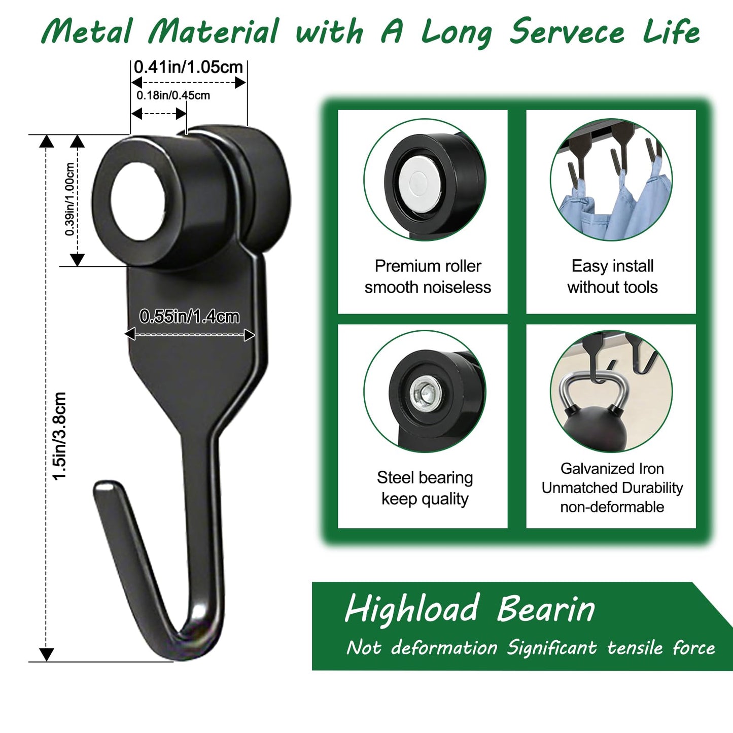 HGroCA Gazebo Curtain Hooks, Metal 36Pcs Steel Track-Hooks with Wheel Replacement for Canopy Mosquito Net Balcony Awnings