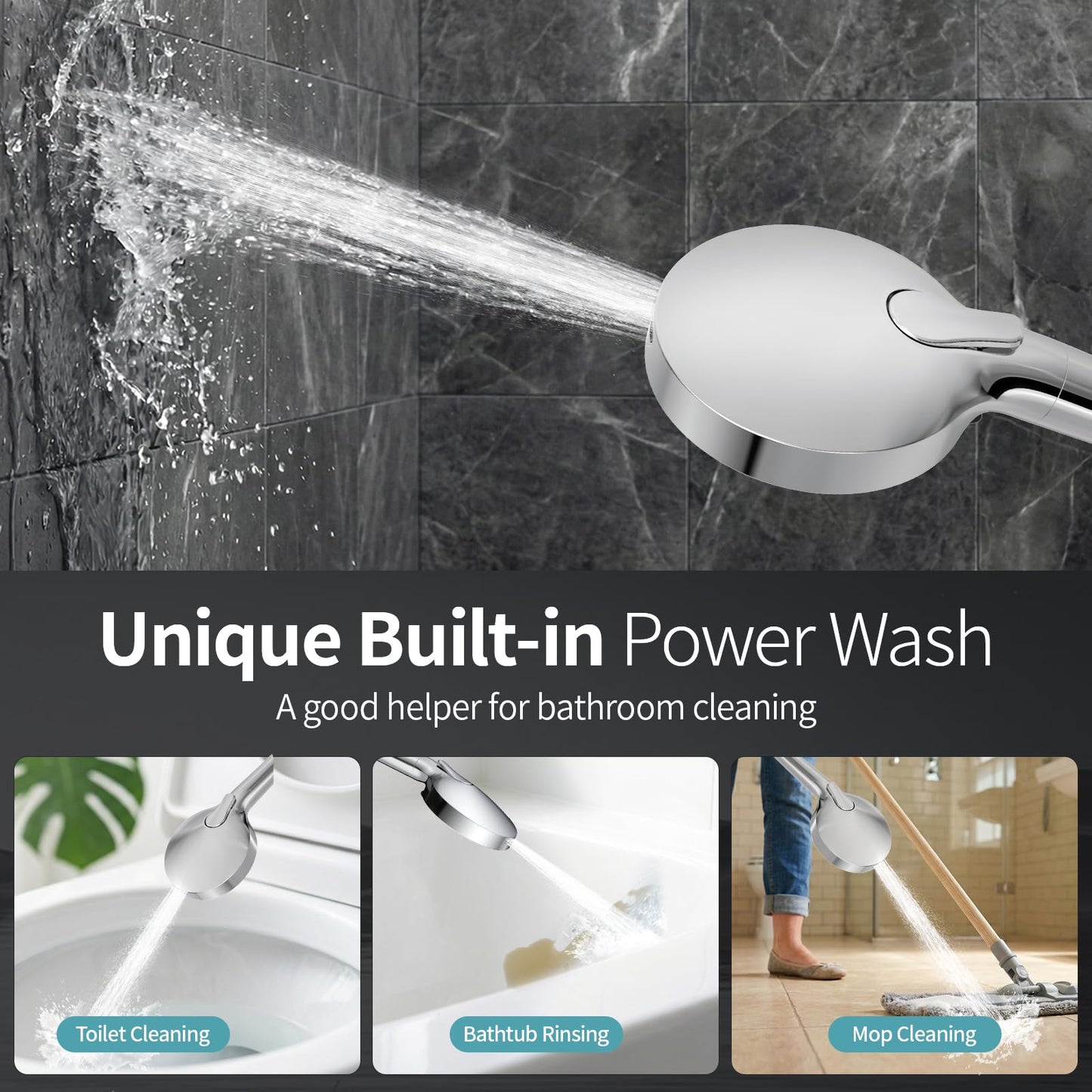 SR SUN RISE NSF Certified Filtered Shower Head with Handheld for Hard Water to Remove Chlorine High Pressure 9-Spray Setting (with Power Wash) Anti-Clog Nozzles 1 Filter, Chrome
