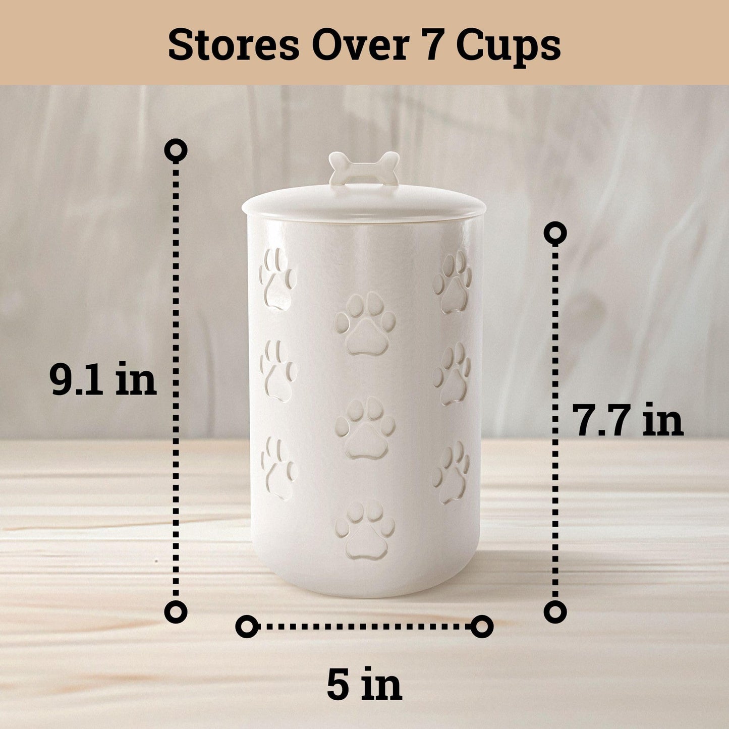 Dog Treat Container Airtight - 5 Inch Wide x 9 Inch Tall Ceramic Dog Treat Jar for Kitchen Counter with Airtight Lid - 7 Cup Capacity Pet Treat Container - Cute Doggie Cookie Jar - Big Treats Canister