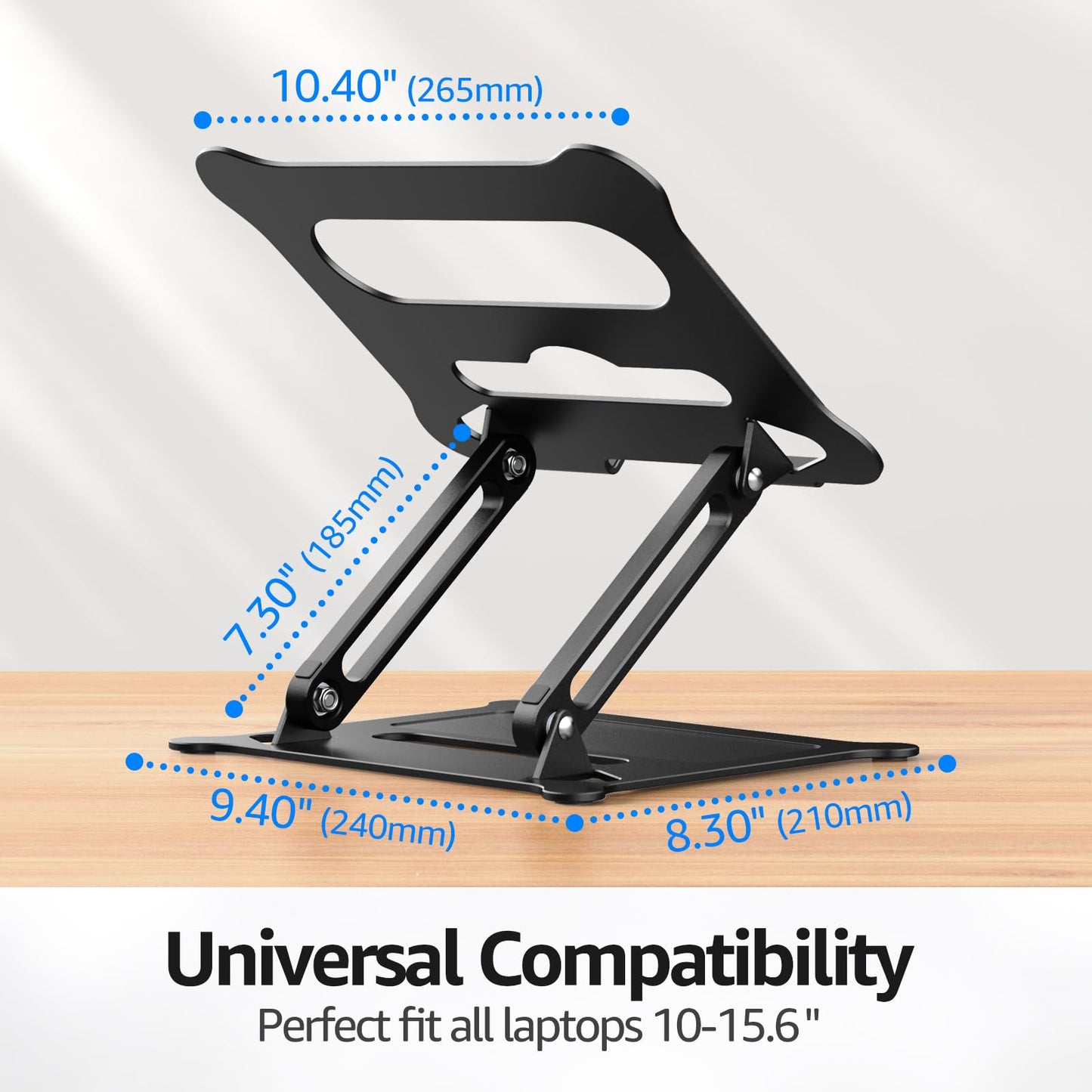 Urmust Laptop Notebook Stand Holder, Ergonomic Adjustable Ultrabook Stand Riser Portable with Heat-Vent Compatible with MacBook Air Pro, Dell, HP, Lenovo Light Weight Aluminum Up to 15.6"(Black)
