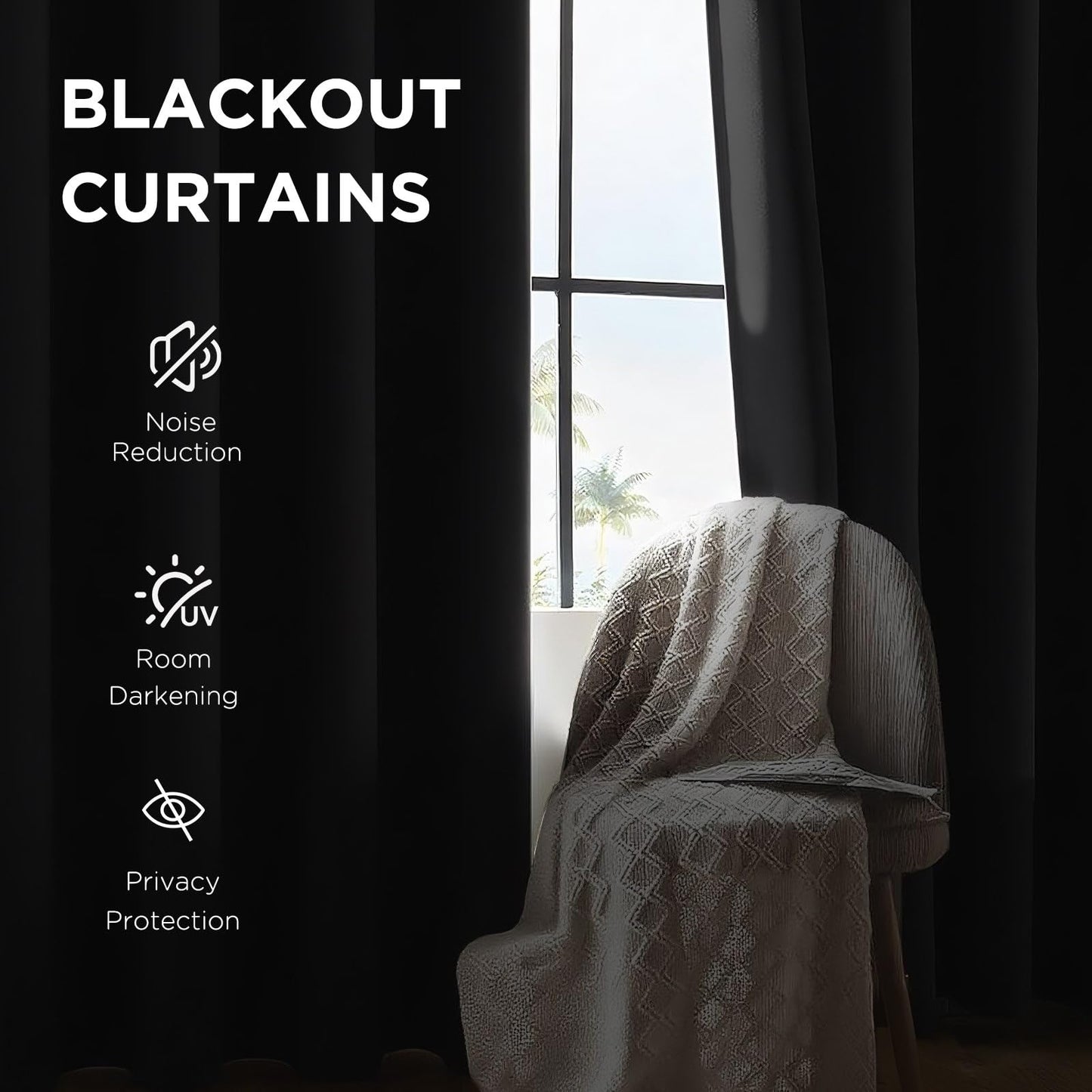 CUCRAF Black Blackout Curtains 84 inch Length,Thermal Insulated Room Darkening Window Curtains for Bedroom,Light Blocking Drapes for Living Room,Set of 2 Panels, 52 x 84 Inch