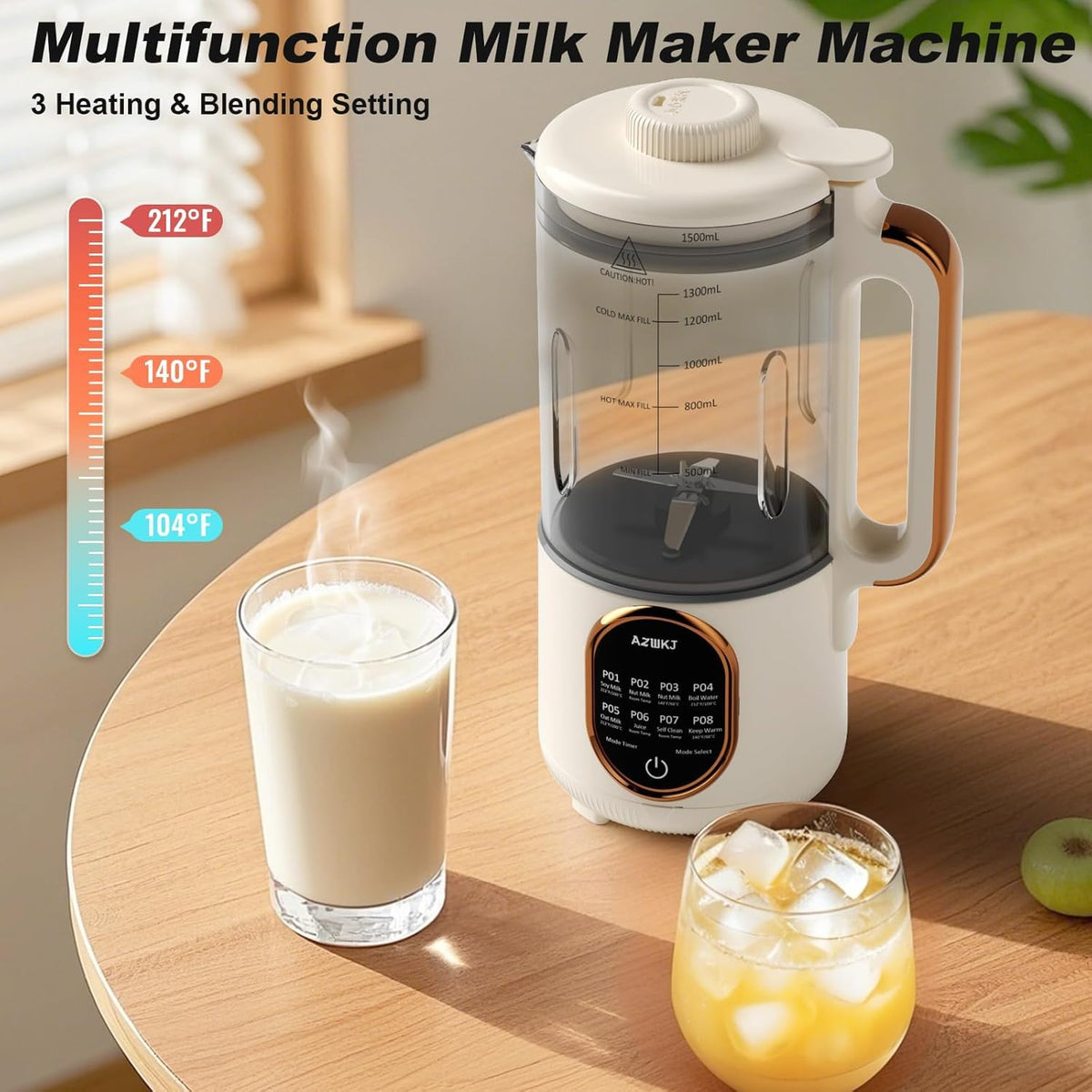 1500ml Automatic Nut Milk Maker 20 Blades for Almond Oat Soy 10 in 1 Milk Plant Based Milks Chowder Juice with Delay Start Boil Water Keep Warm Auto Clean