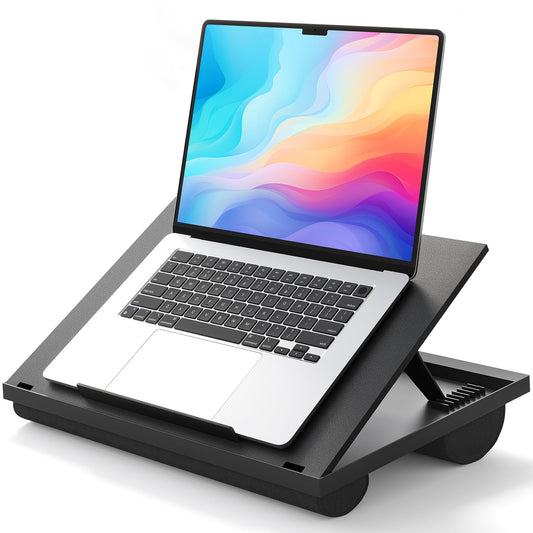Adjustable Lap Desk - HUANUO 8 Adjustable Angles & Dual Cushions Laptop Stand Fits Up to 15.6In for Car, Work Table, Lap Writing Board & Drawing Desk on Sofa or Bed (Black)
