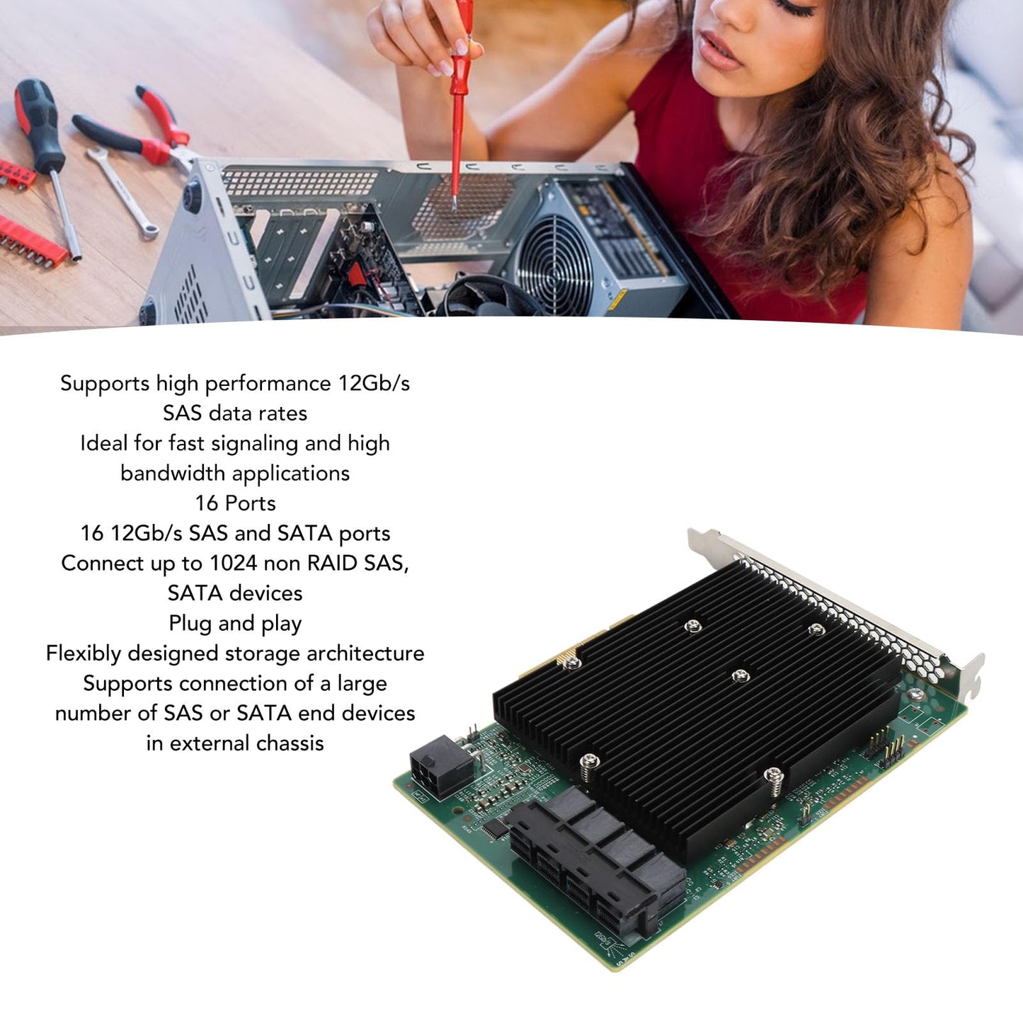 LSI SAS 9300 16I HBA Card, 12Gbps SATA SAS Port HBA Host Bus Adapter Card for for Linux for VMware for Freebsd