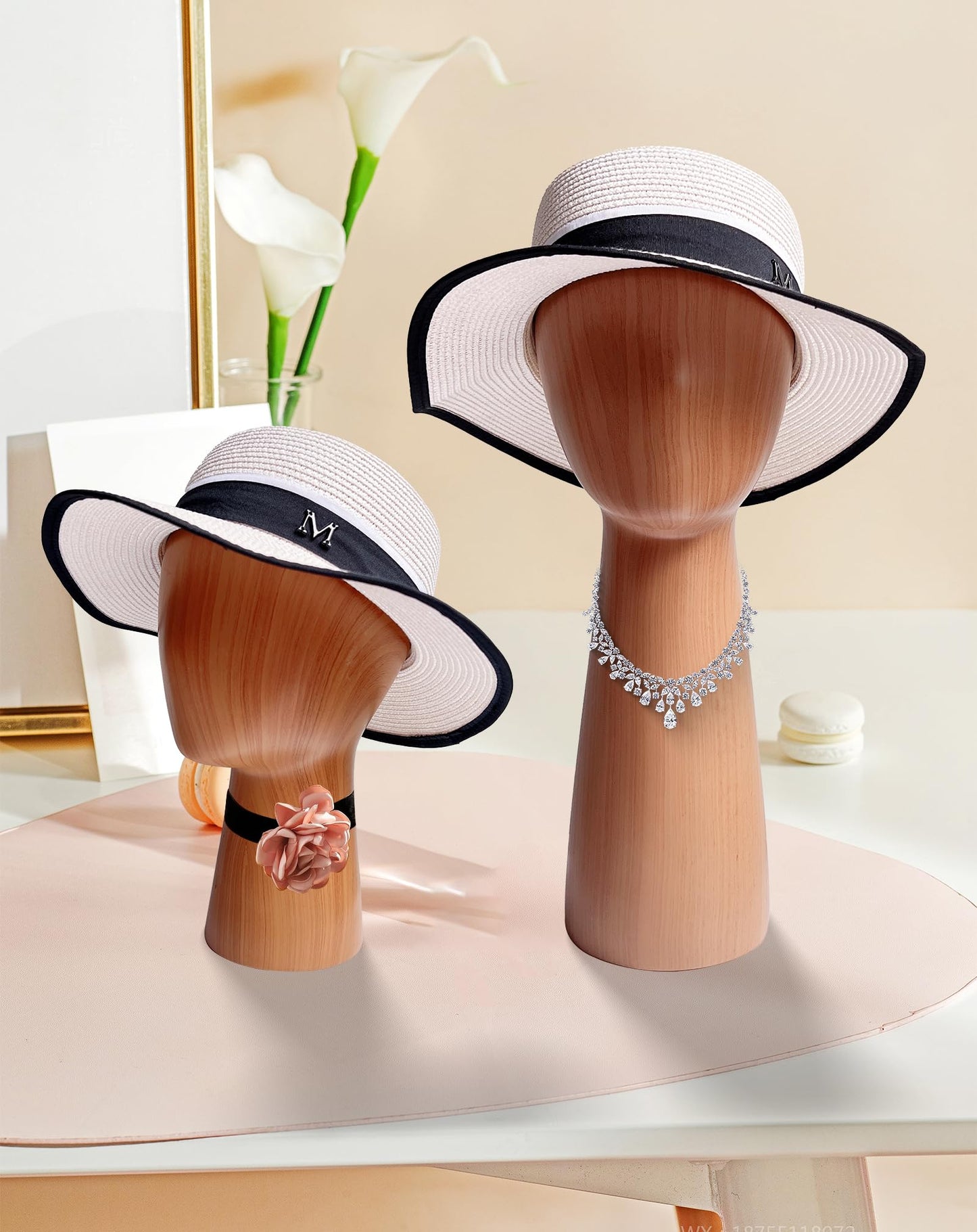 CHADWICK Mannequin Head Block, Hat and Wig Display Stand, Imitation Wooden Wig Head Stand, Abstract Dome Model Head, Manikin Head Hat Holder for Shop, Hair Salon, Home Decor, Durable GFRP Material