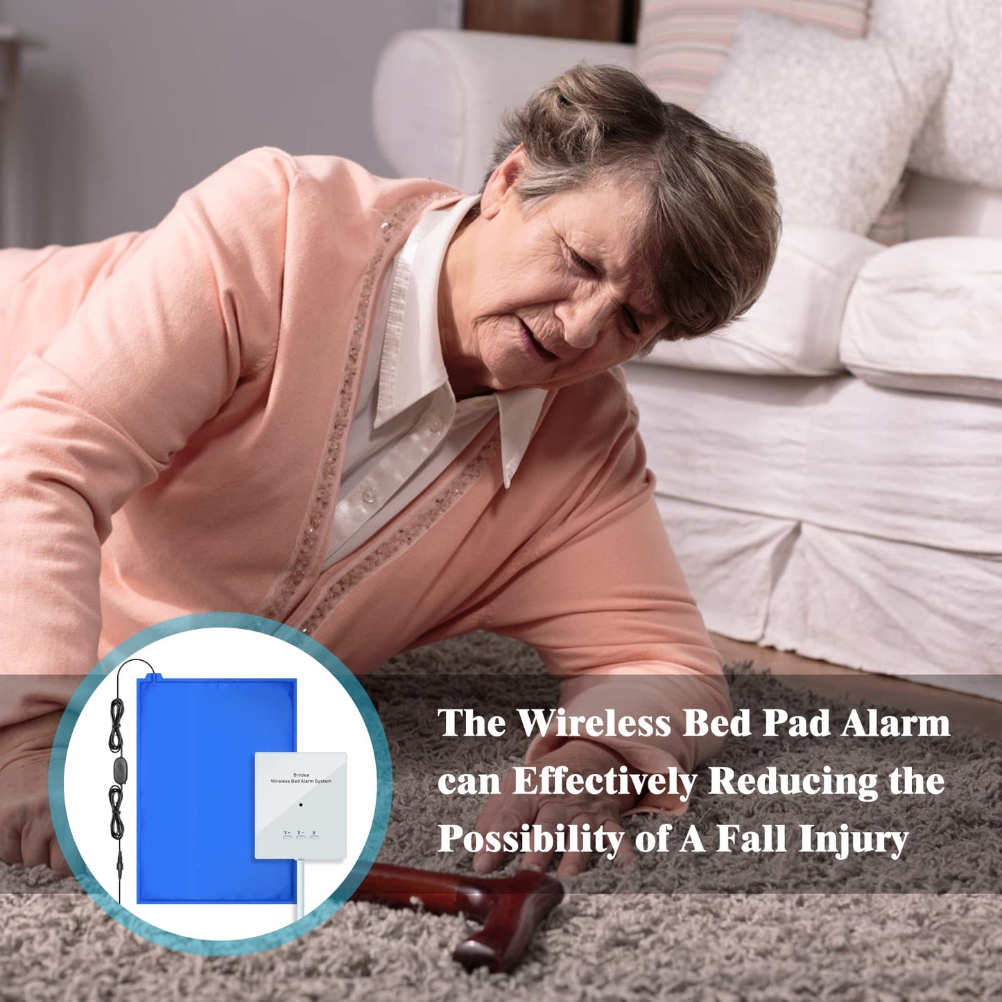 briidea Bed Alarms and Fall Prevention for Elderly with 20'' * 28'' Weight Sensing Bed Pad (Wireless Alarm Included)