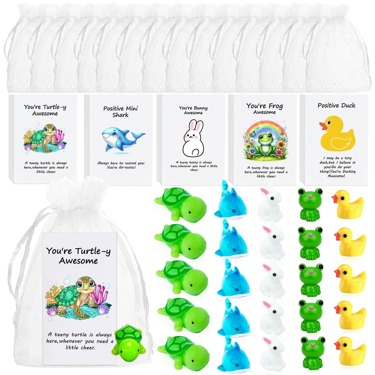 50Pack Positive Gifts Bulk Inspirational Teacher Dietitian End of Year Student Gifts,with Mini Animal Funny Card Organza Bag,Ideal for Employee Office Appreciation Bulk for Coworker Staff