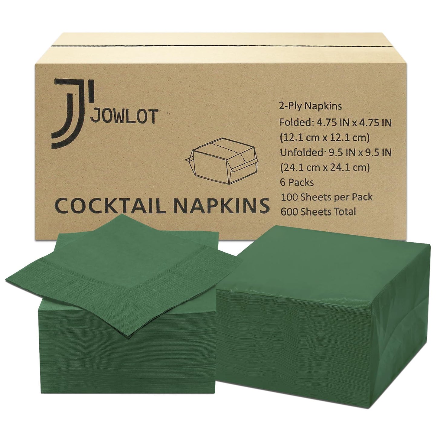 JOWLOT Cocktail Napkins - 600 Count 2-Ply Dark Green Napkins Disposable, 4.75 x 4.75 Inch Folded Paper Napkins Bulk Beverage Napkins for Dinner Wedding Bar Party and Everyday Use