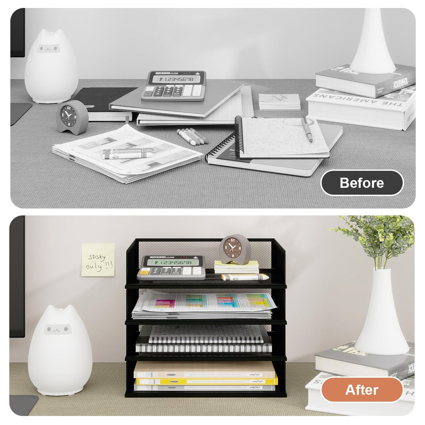 Natwind 4 Tier Stackable Paper Trays for Letter Documents, Desktop File Organizers for Office Supplies, Metal Mesh Desk Organizer，Office Organizer，Letter Trays for Home, Office, School，Black