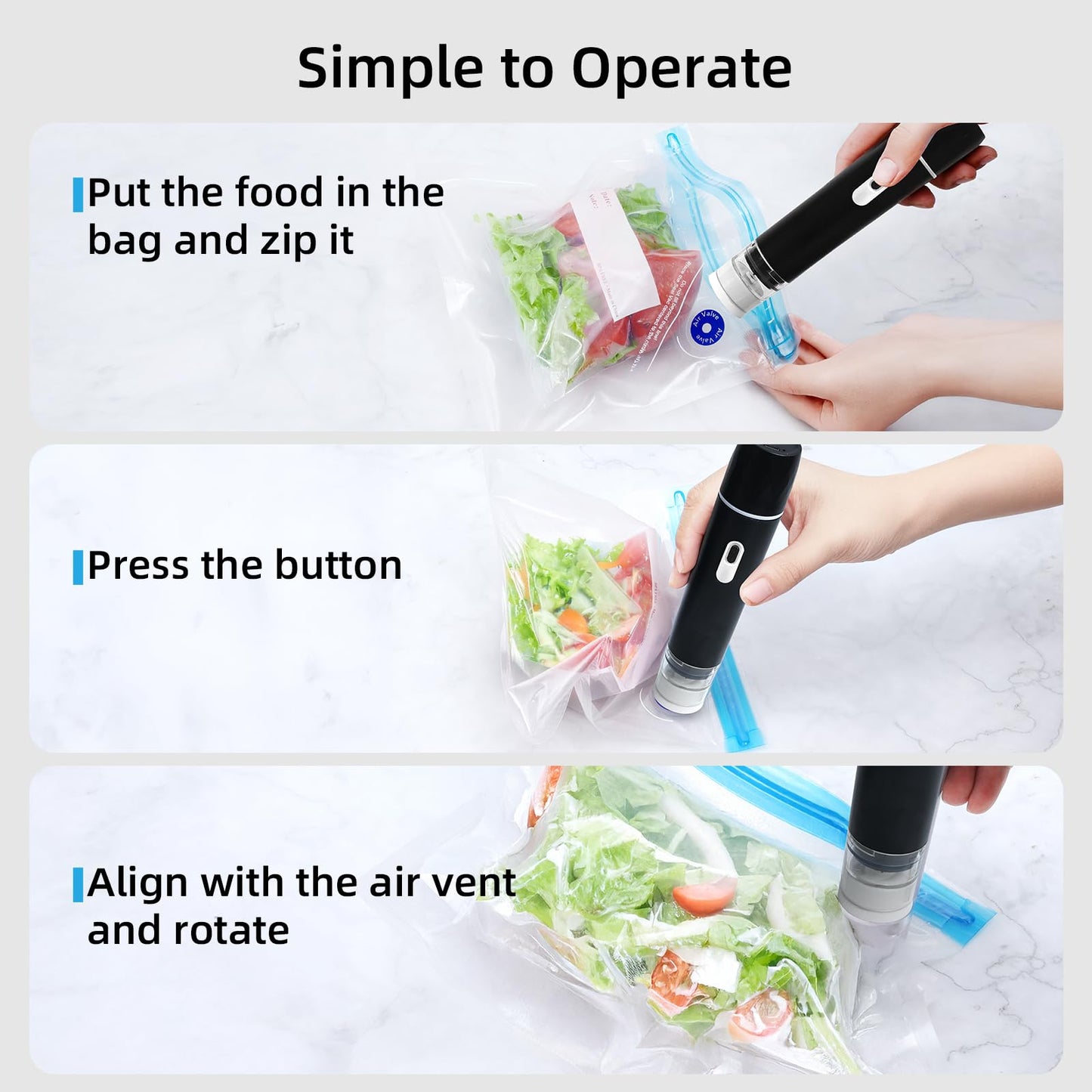Handheld Vacuum Sealer for Food Sealer& Storage with 15PCS Multi-Sized Reusable Zipper Sous Vide Vacuum Bags. Vacuum Sealer with Mini USB Rechargeable, EAGZFFI(Black)