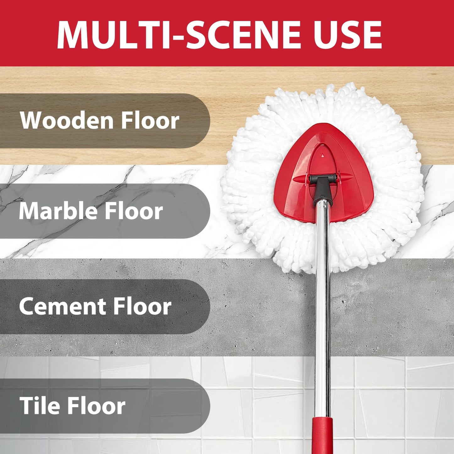 Nuorest Spin Mop Replacement Set for O-Ceda EasyWring 1-Tank System, Includes 2 Mop Head Replacement, 1 Mop Handle (30-58in Adjustable 4-Section Pole), 1 Spin Base