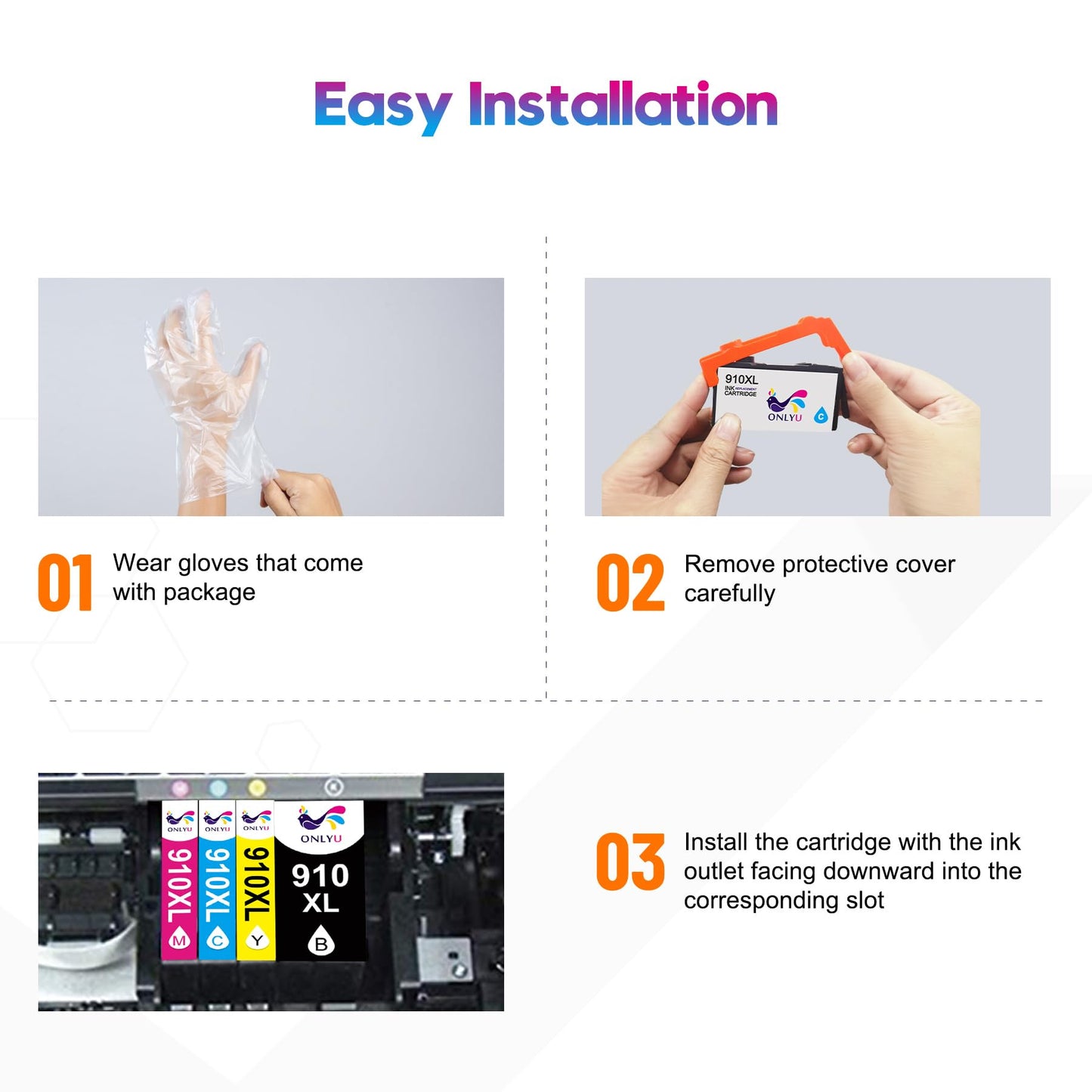 ONLYU 910XL Ink Cartridges Replacement for hp 910xl 910 Ink cartridges Combo Pack Compatible with hp 8015e Ink cartridges OfficeJet 8022e 8022 8015 8020 OfficeJet Pro 8025e 8025 8020 8020e Printers
