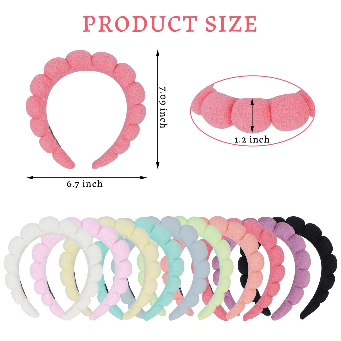 RAISEY 10 Pcs Spa Headband Bulk for Women Makeup Sponge Headband Puffy Hair Band for Washing Face Women Girls (Terry Cloth)