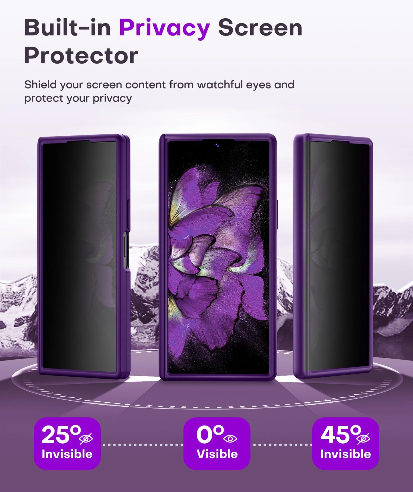 BERFY Magnetic for Samsung Galaxy Z Fold 7 Case with Privacy Screen Protector, [Compatible with MagSafe][Anti Spy] Built-in Hidden Kickstand, Full-Body Shockproof Slim Phone Case for Z Fold 7, Purple