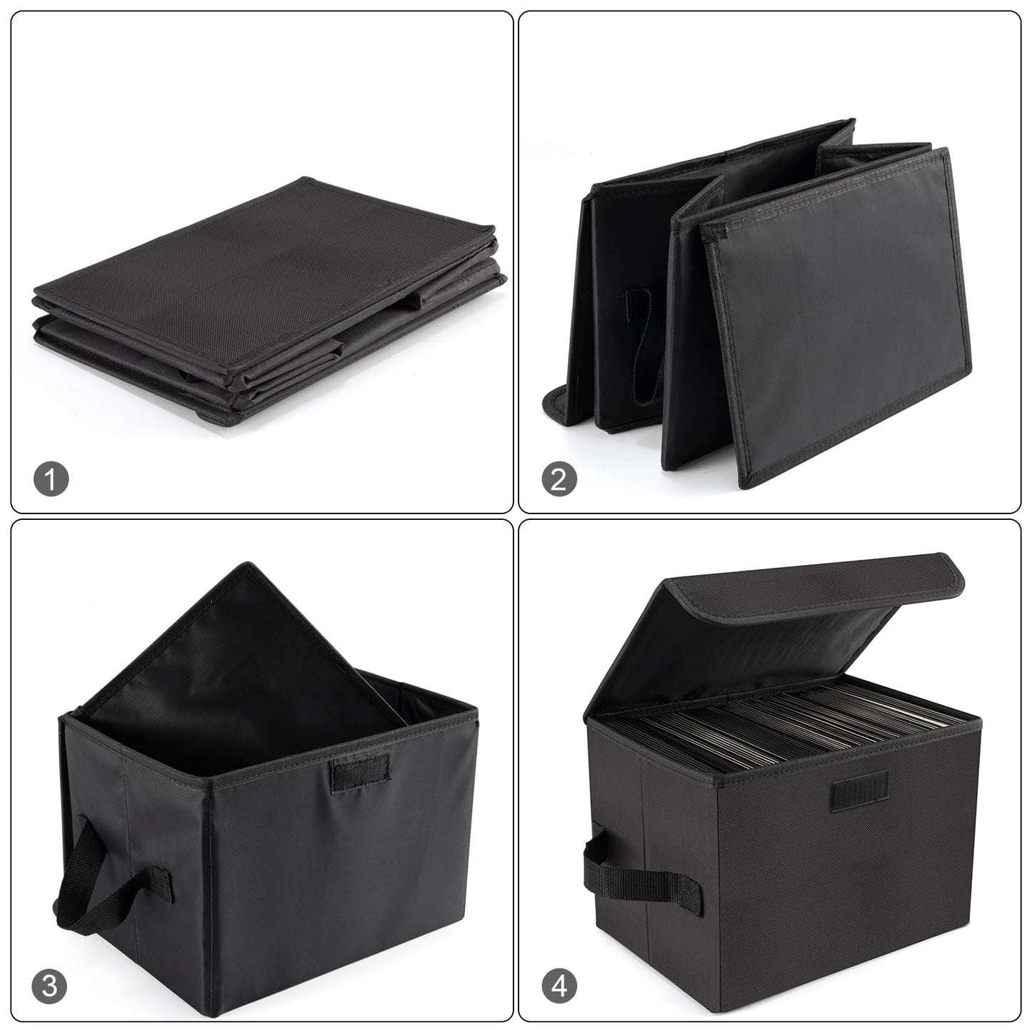 alavisxf xx 7-inch Vinyl Record Storage Box, Nylon Foldable and Stackable Set of 2 Vinyl LP Storage Organizer Case with Lid and Handle Can Hold 120 Single Record (7-inch)