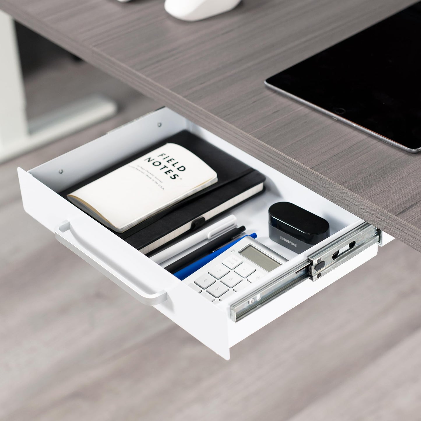 VIVO 13 inch Under Desk Slide Out Storage Organizer, Pull Handle Drawer, White, DESK-DR1H-W