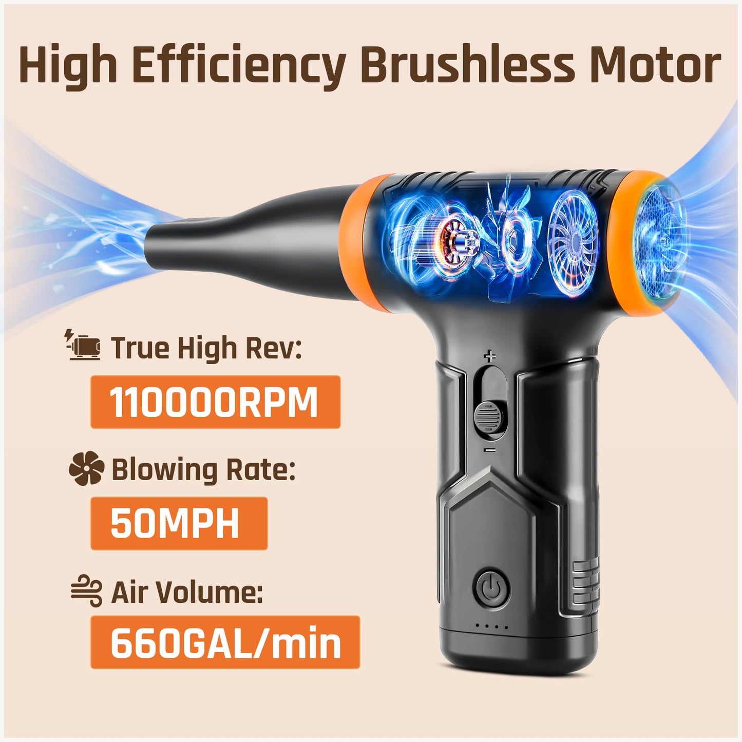 Compressed Air - Electric Air Duster, 50 mph 110000RPM Super Power Compressed Air Duster for PC/Computer/Blaster/Keyboard/Home, Variable Speed Cordless Canned Air Mini Dust Blower Quick Dusting