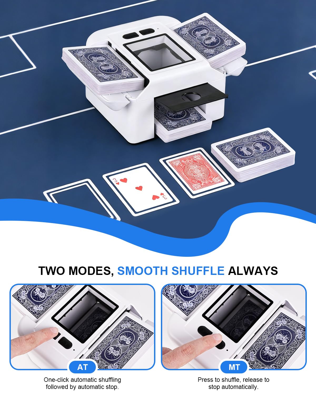 Automatic Card Shuffler Machine, Rechargeable Shuffle Machines for 2 Deck with AUTO & Manual Mode, Card Case, Foldable & Portable Shuffler Machine for Poker, UNO, Skip-Bo, Blackjack, Phase 10