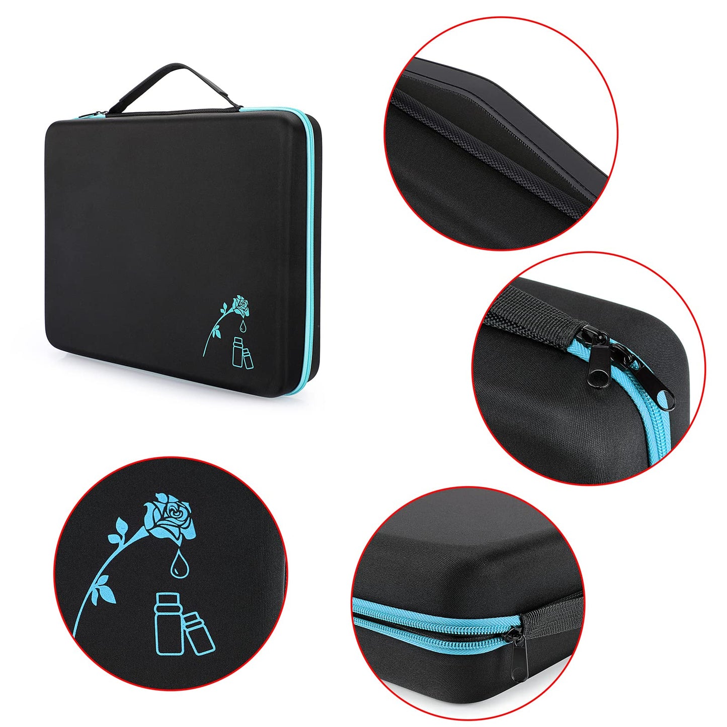 Hipiwe 120 Bottle EVA Essential Oil Storage Carrying Case Hard Shell Exterior Essential Oils Organizer Holder Traveling Bag with Foam Insert, Holds 5ml 10ml 15ml Essential Oils, Black+Blue, X-Large,