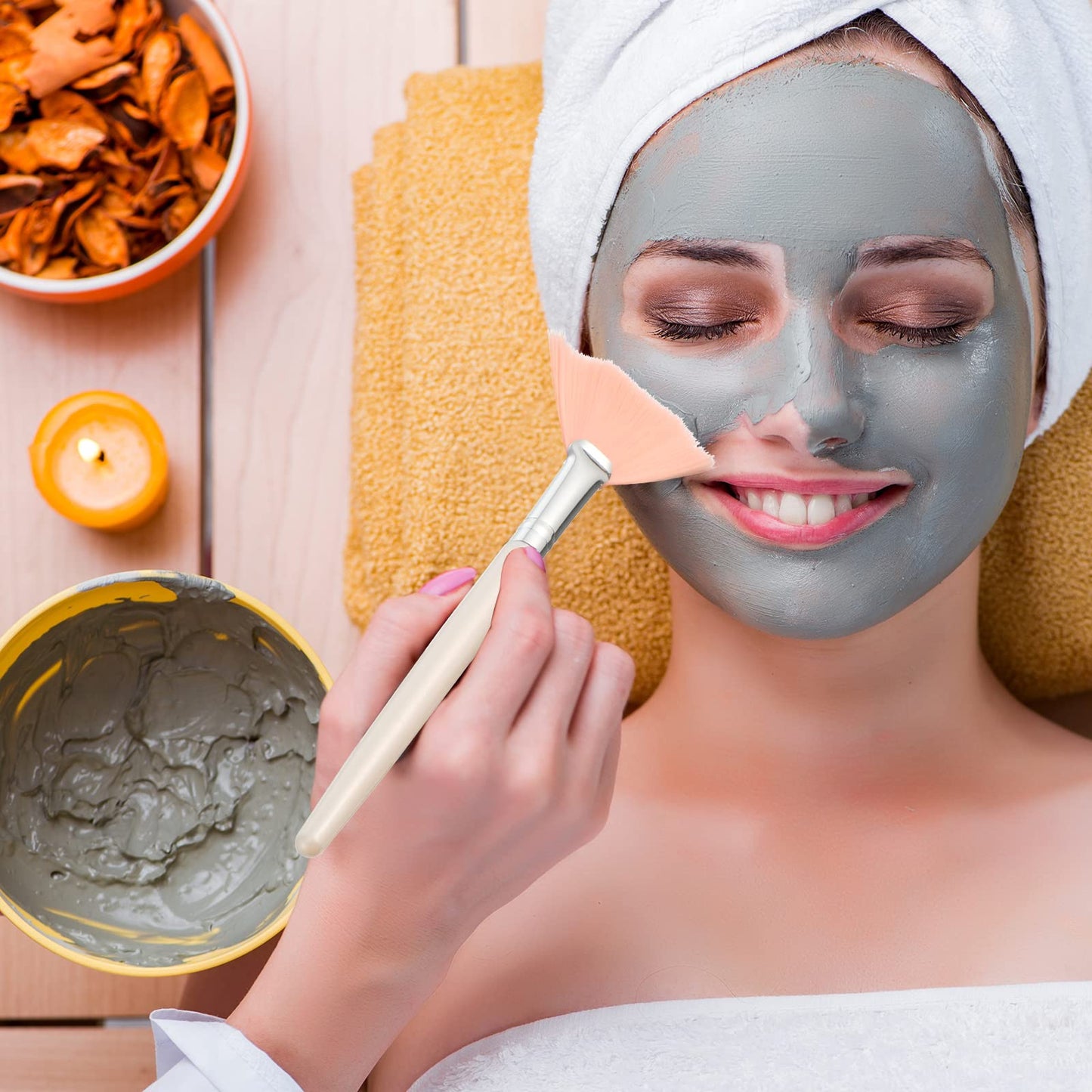 32 Pcs Face Mask Fan Brush Applicator Set Soft Fan Brush Flat Head Facial Esthetician Mask Cosmetic Makeup Tools for Eyelash Extension Peel Mud Clay face Cream(Pink)