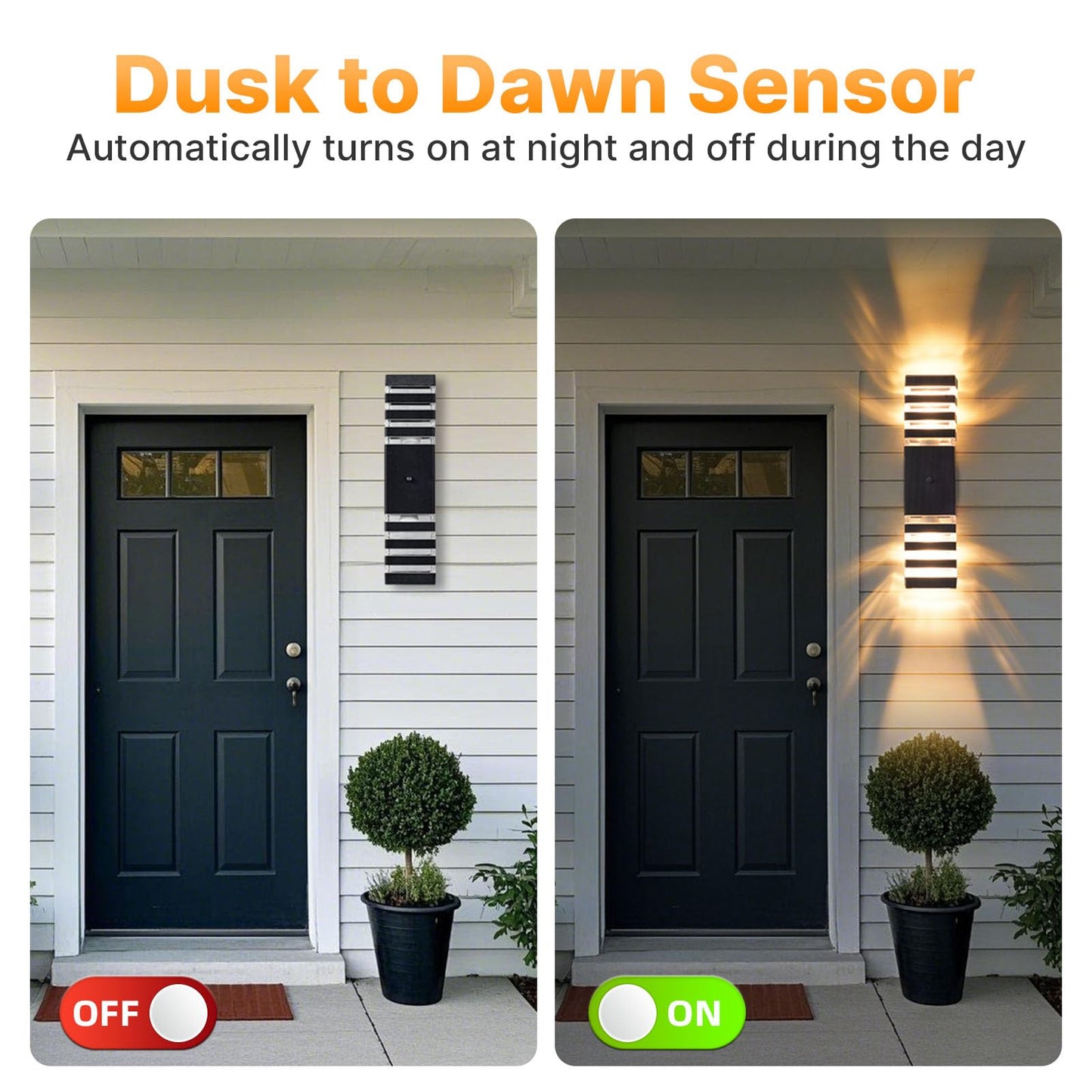 futxnziey 2 Pack Dusk to Dawn Outdoor Wall Lights, Modern Black Exterior Wall Sconce, Waterproof Aluminum Up and Down Outdoor Porch Lights, Square Outside Wall Lights for Porch Patio Garage